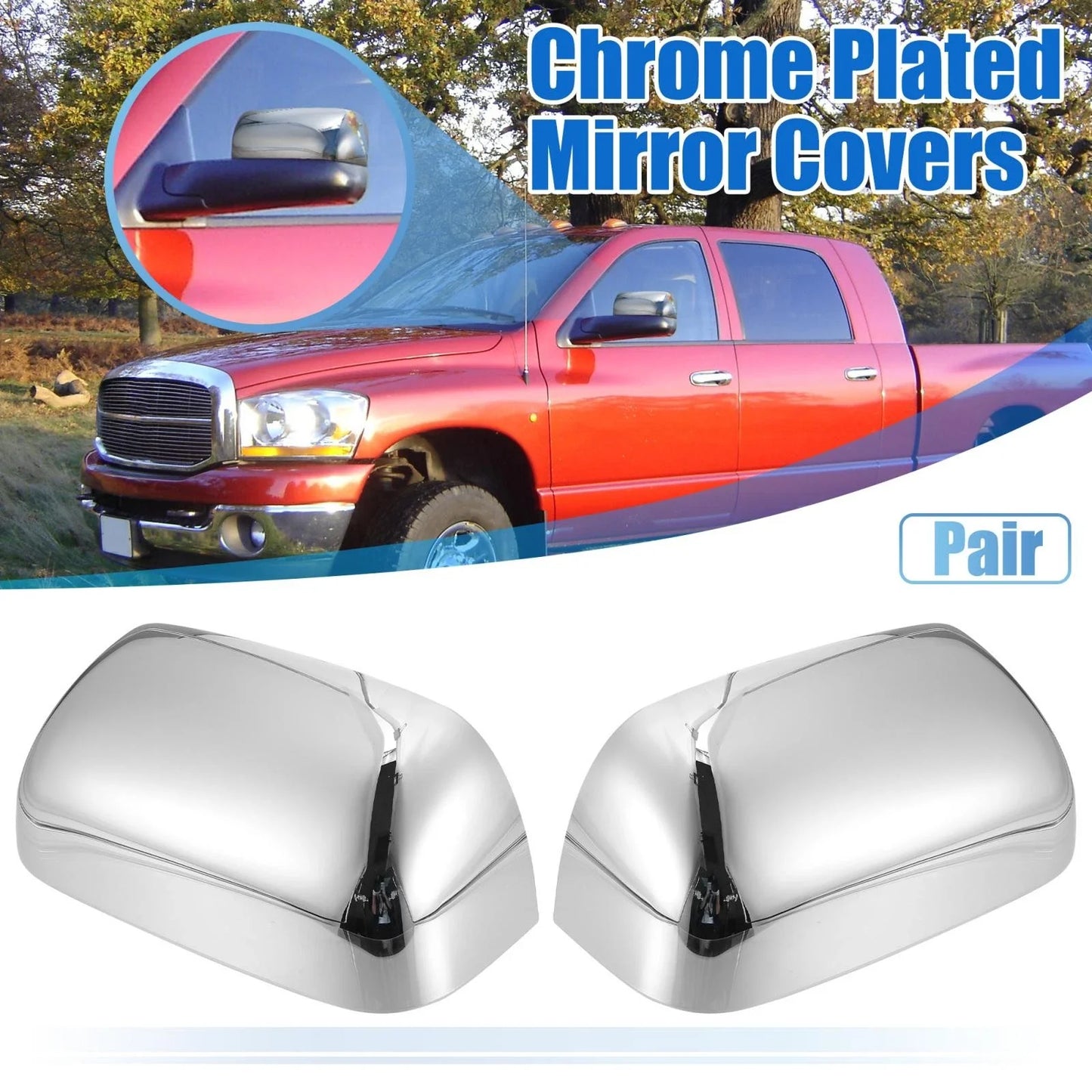 Chrome Plated Mirror Cover Caps for Dodge Ram 1500 2500 3500 (2002-2008)