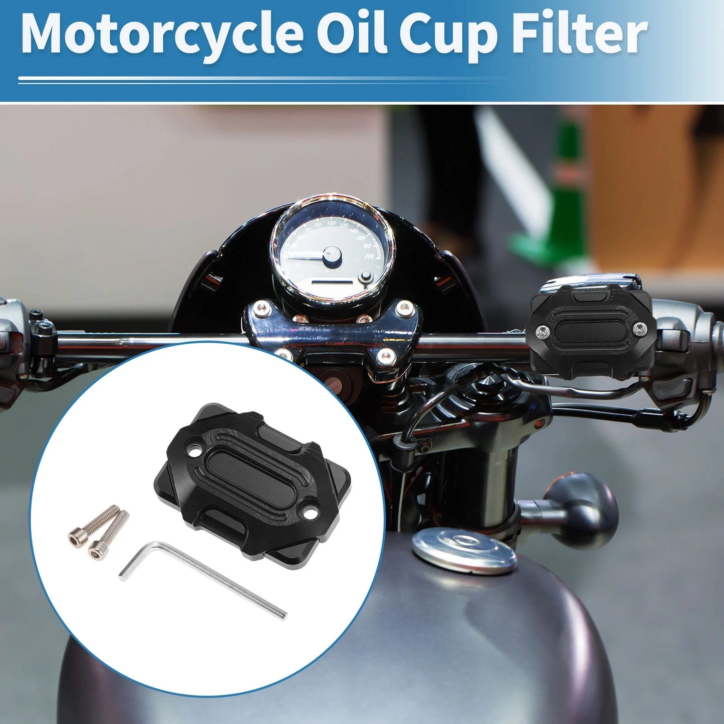 Set of 1 Oil Cup Filter for Motorcycle (Aluminum Alloy, Black)