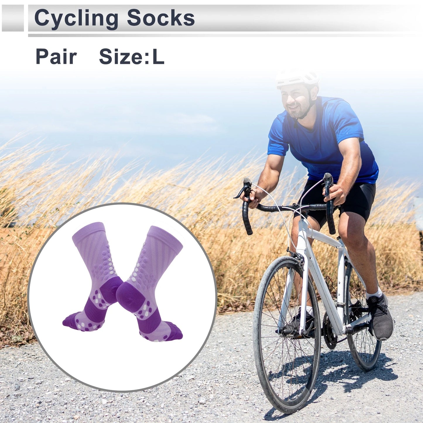 Cycling Socks Quick-Drying Size L Mid-Cut Purple (2023)