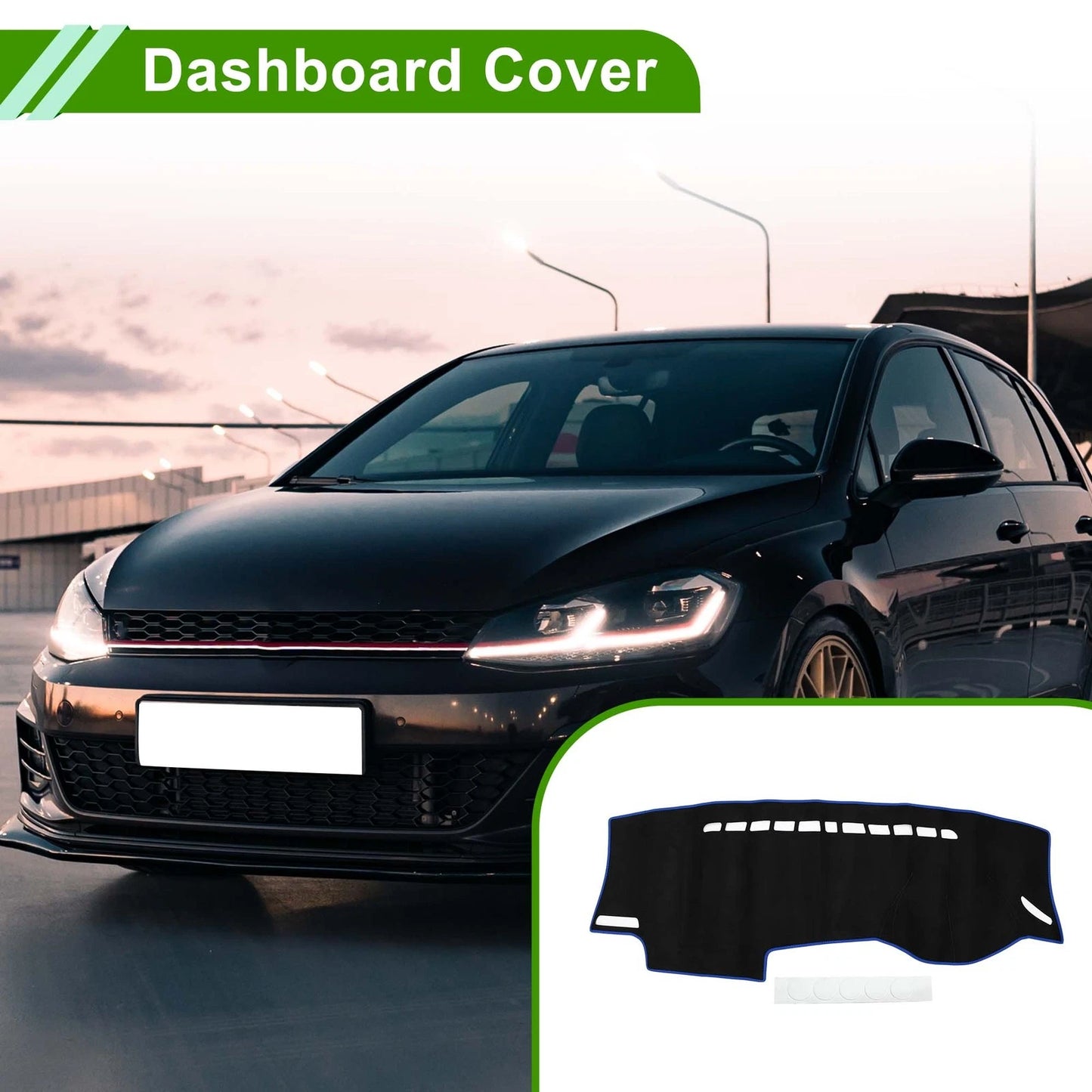 Dashboard Cover Mat for VW Golf 7 (2013–2016) Sun Protector Black Blue
