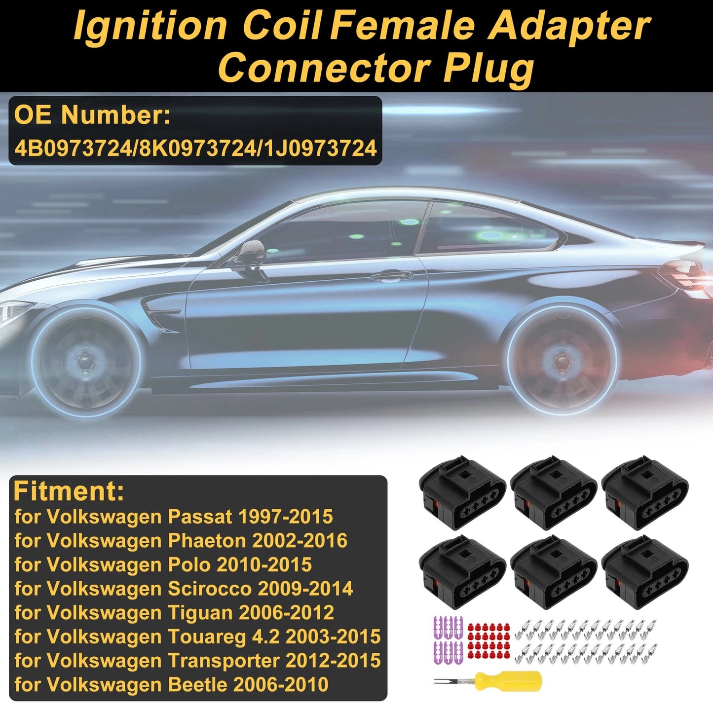 Set of 4 Ignition Coil Connector Plugs for Volkswagen Passat (No. 4B0973724)