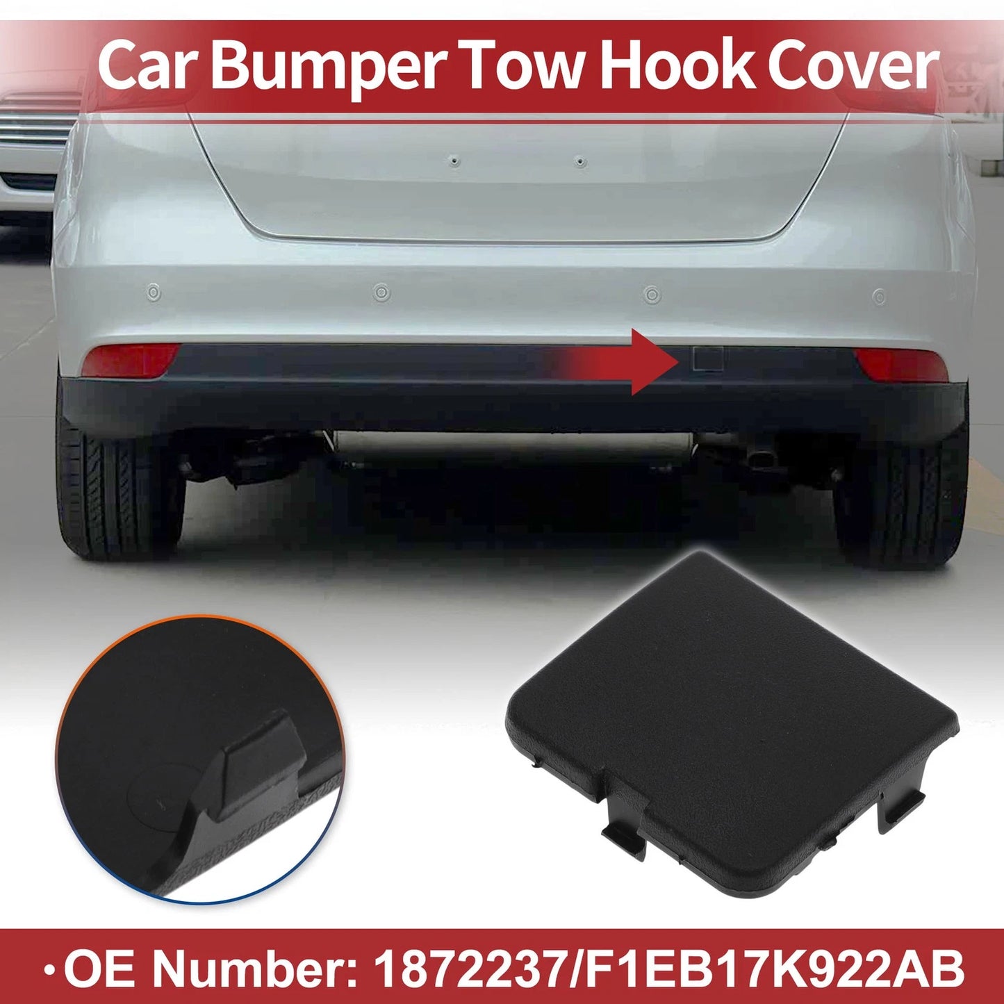 Rear Tow Hook Cover Cap for Ford Focus 2012–2017 No. 1872237 Black 1 Pc