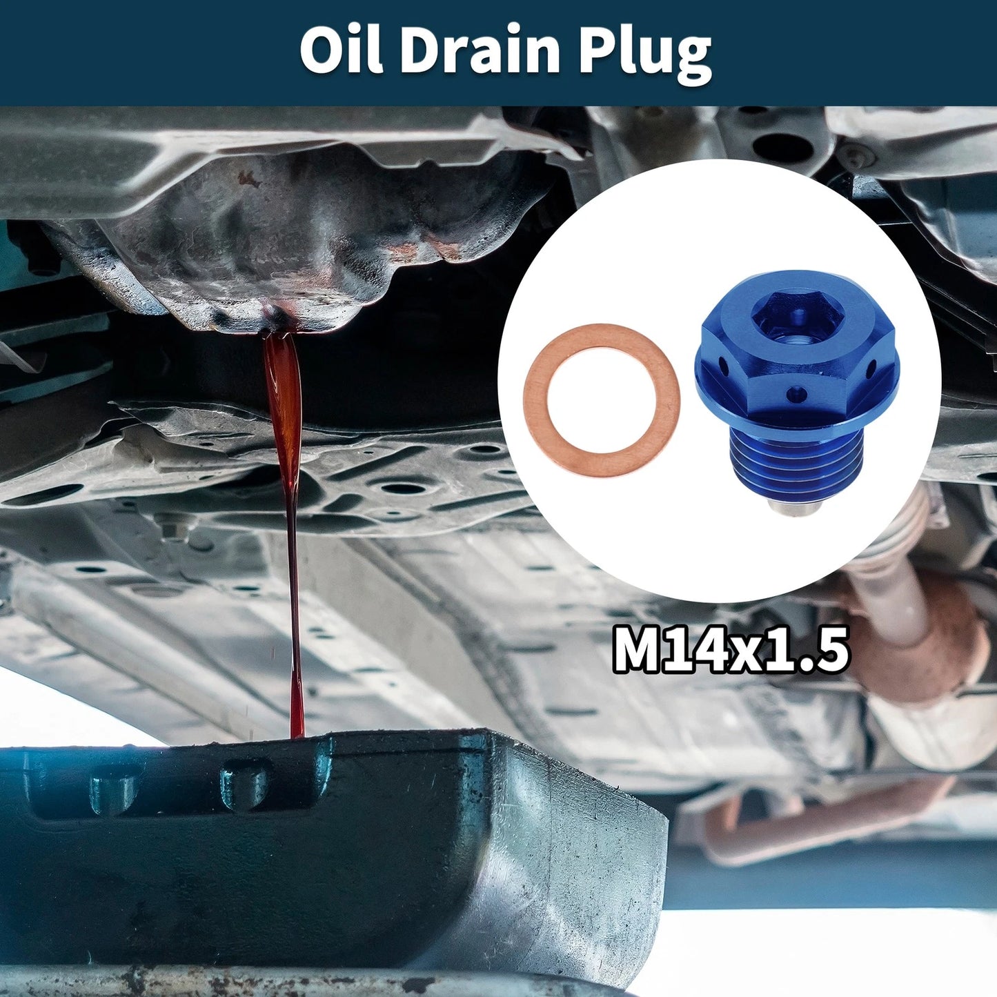 M14x1.5 Magnetic Oil Drain Plug Titanium Alloy Blue for Universal
