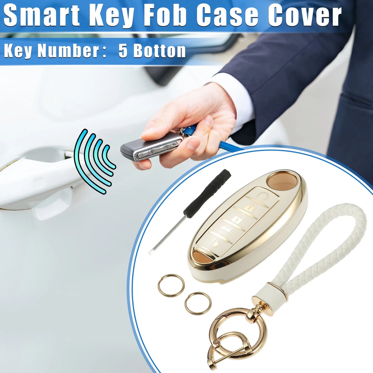 Set of 5 Keyless Remote Key Fob Covers for Infiniti Q30 (2016–2018) White