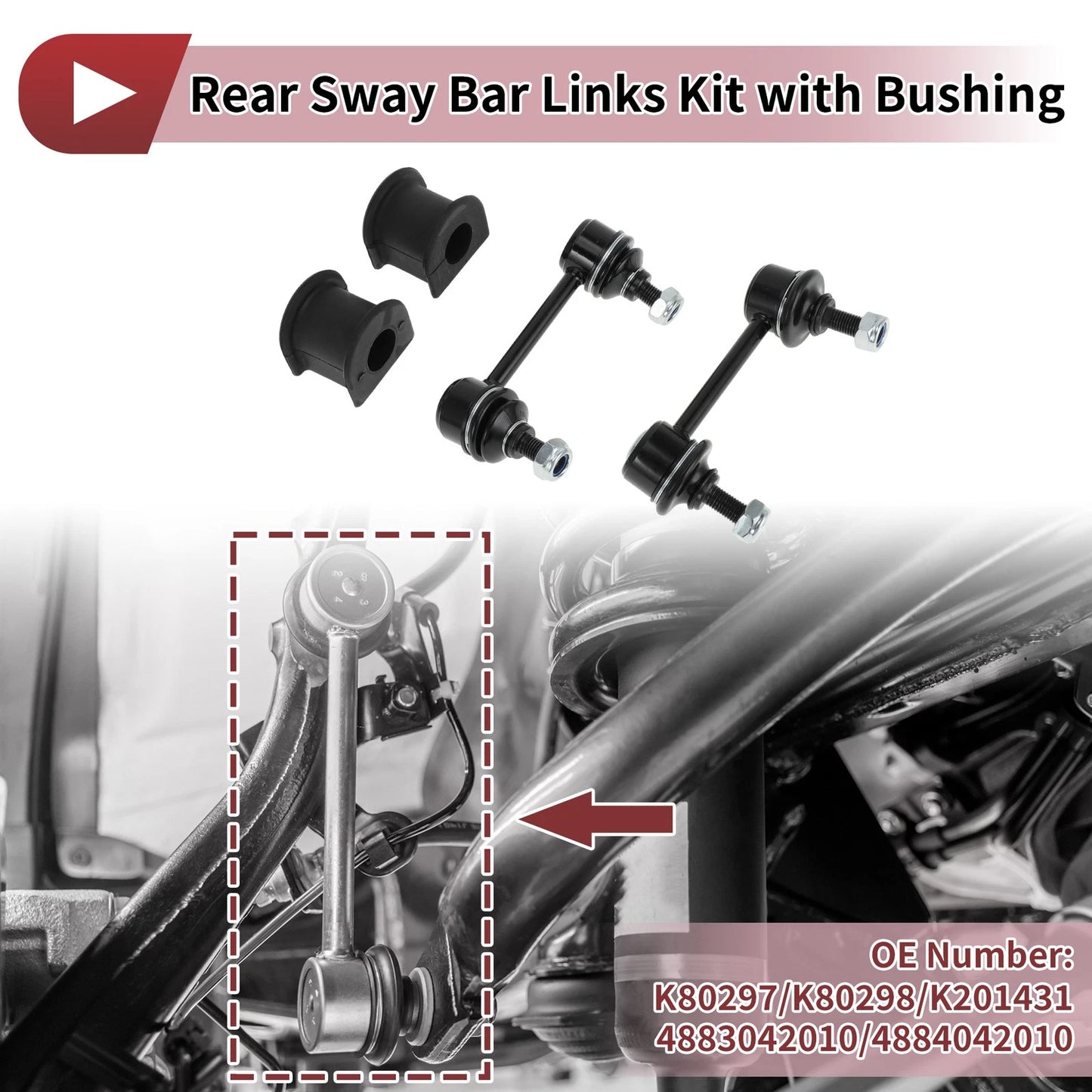 Set of 2 Rear Stabilizer Bar Links with Bushings for Toyota RAV4 (No.K80297)