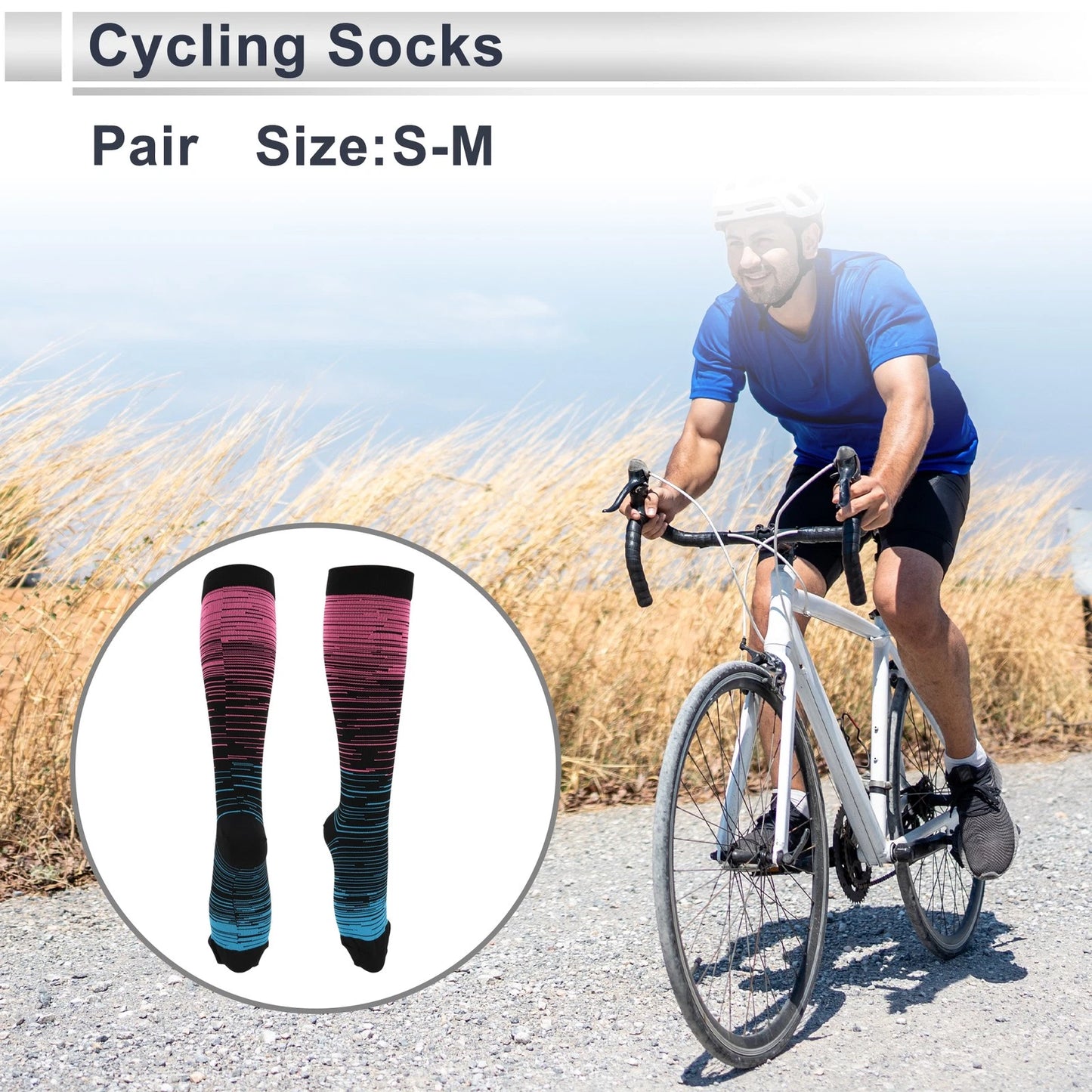 Cycling Socks for Size S-M (Breathable, High-Cut, Rose Red, Light Blue)