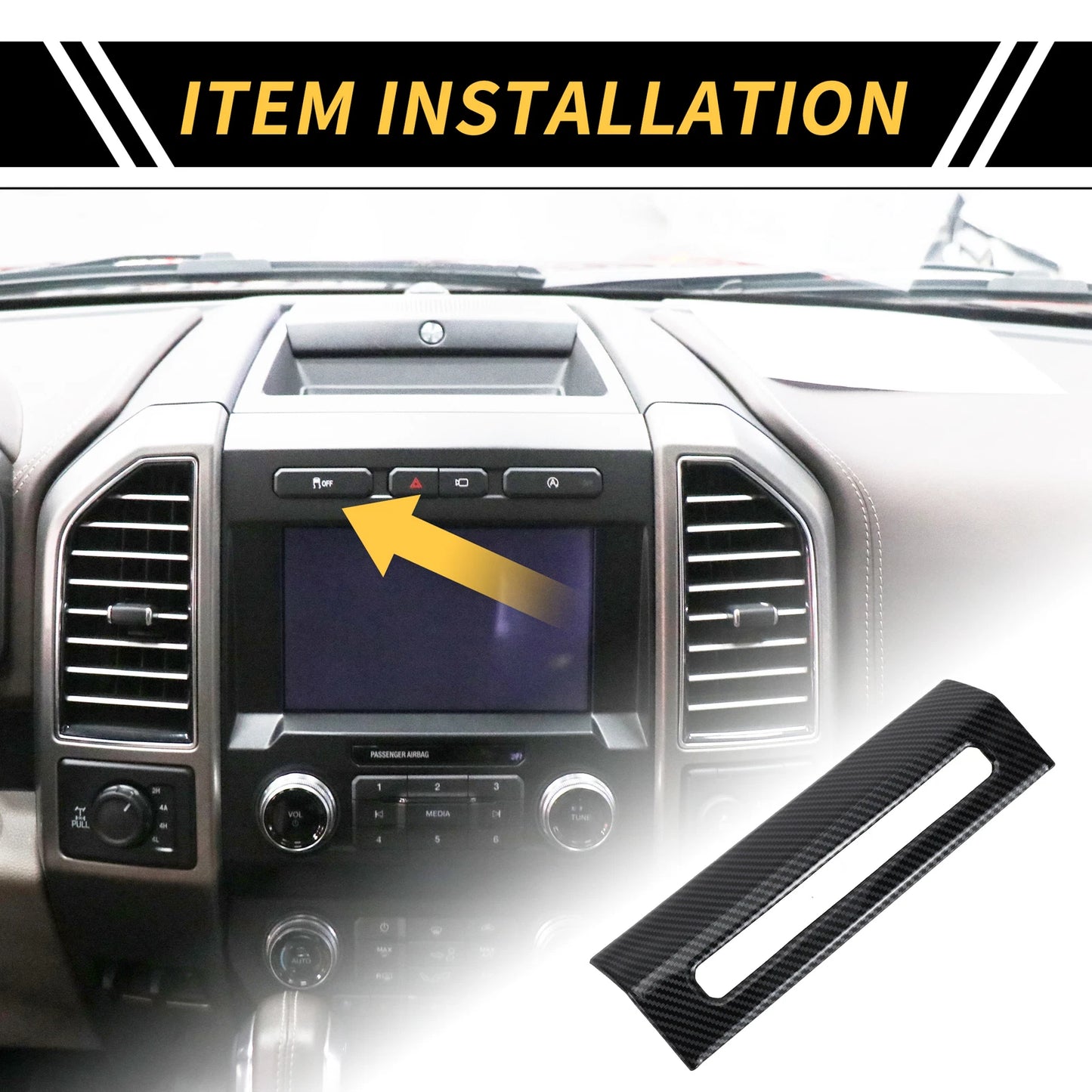 1 Pcs Emergency Light Switch Panel Trim for Ford F-150 (2015–2020) Carbon Fiber Black