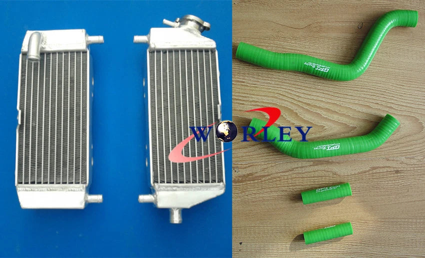 Aluminum Radiator with Green Hose for Kawasaki KX125 (2003–2008)