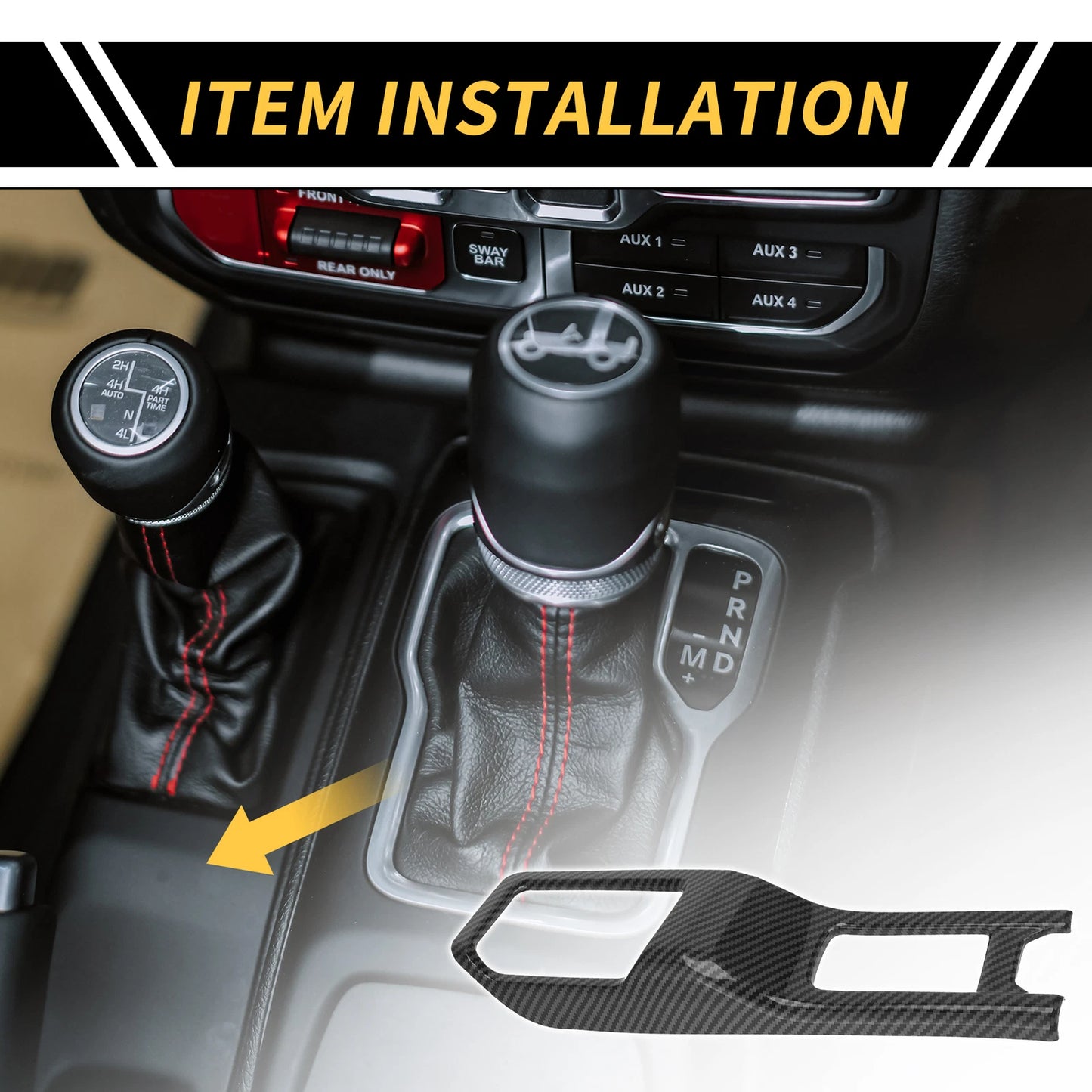 4WD Gear Shift Panel Cover Frame for Jeep Wrangler JL JLU (2018–2023) Carbon Fiber Black
