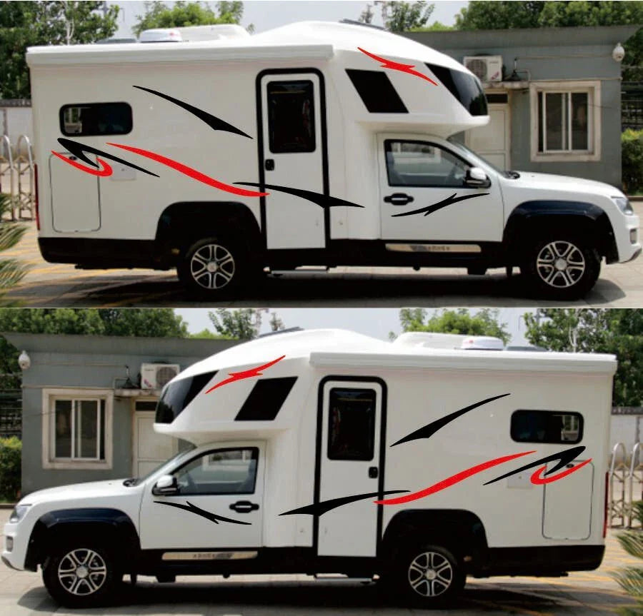 Black Red Stripes Vinyl Decals Stickers Pair for Caravan Trailer Camper