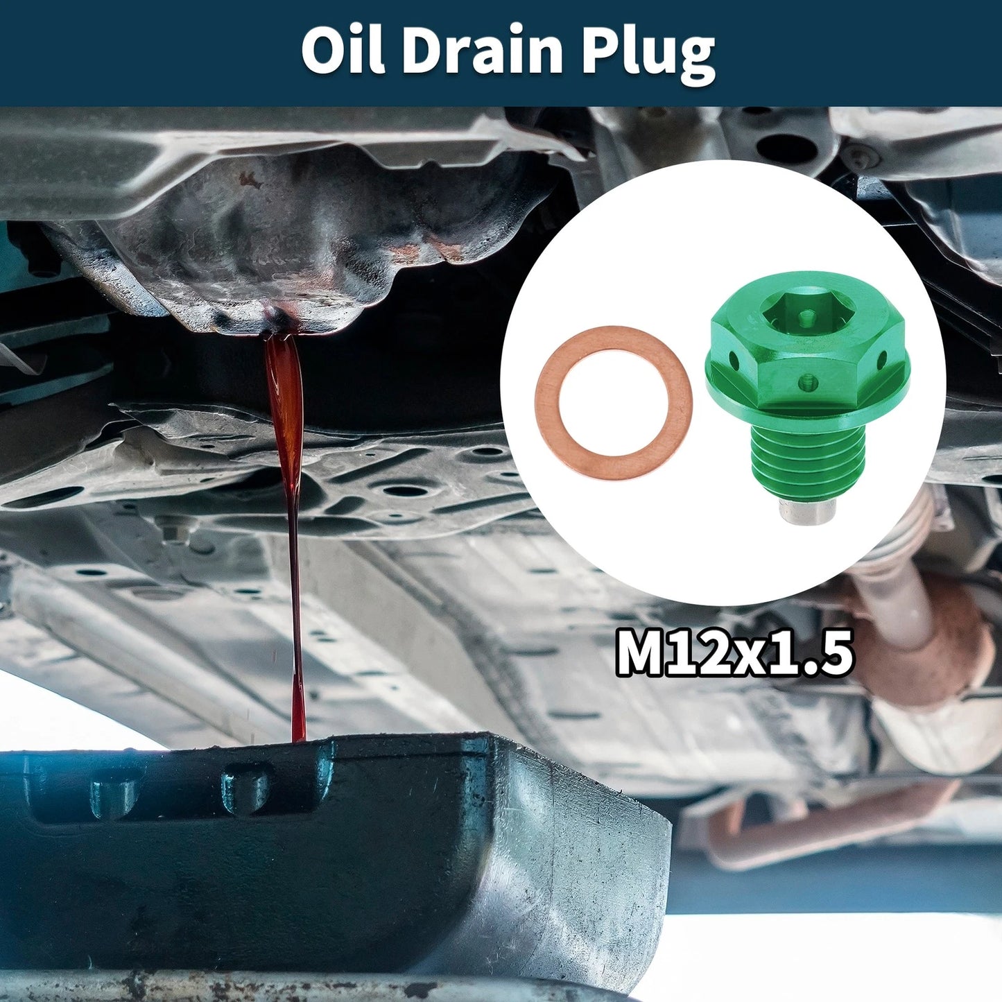 M12x1.5 Magnetic Oil Drain Plug for Oil Pan (Titanium Alloy, Green)
