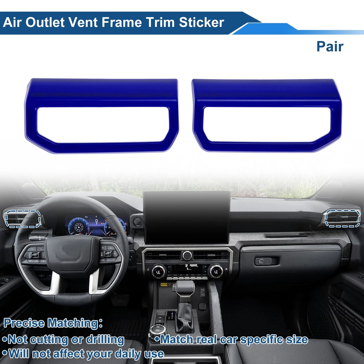 Set of 2 Air Condition Outlet Vent Trim Cover Frame for Toyota Tacoma (2024–2025) Blue