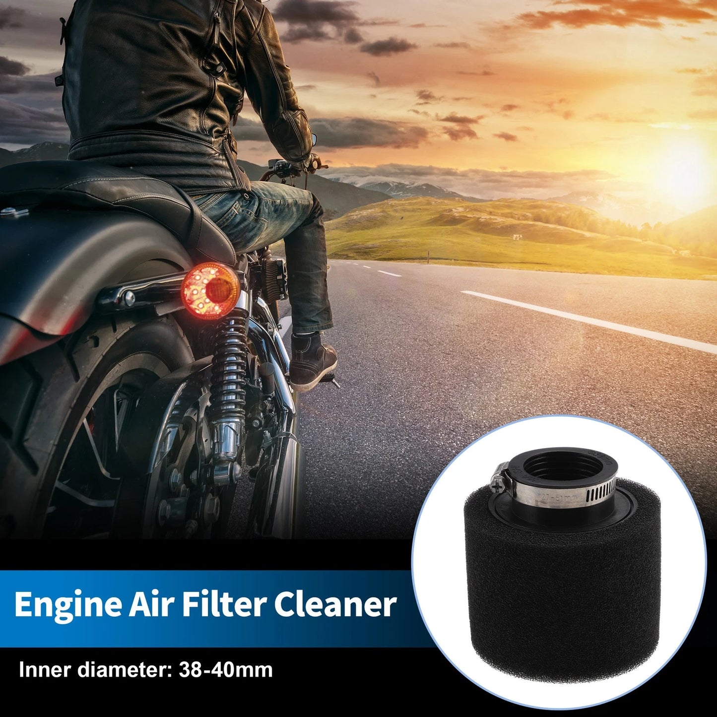 Set of 1 Motorcycle Air Filter Universal 38-40 mm Rubber Foam Black