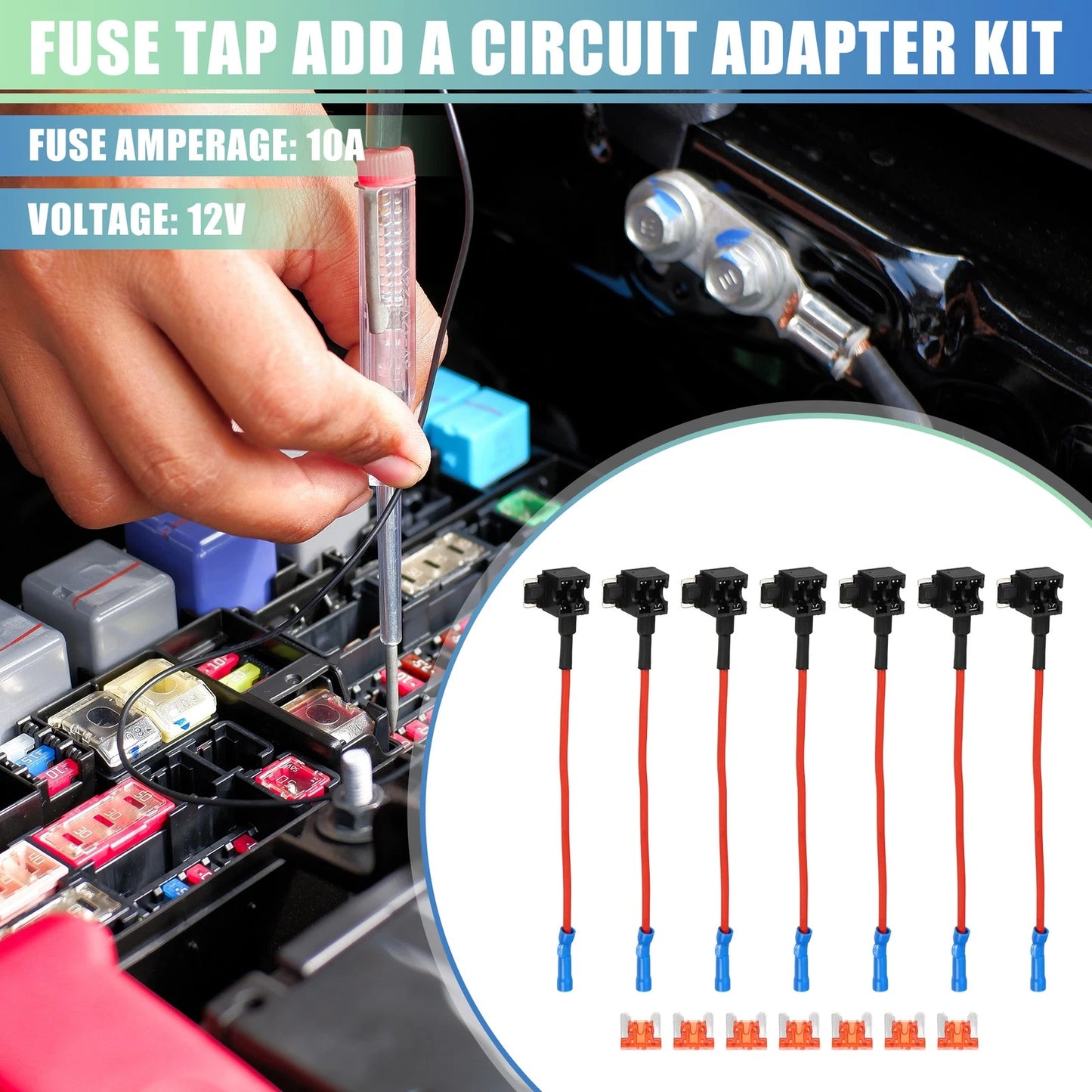 Set of 7 Universal Car Fuse Taps with 10A Low Profile Mini APS Fuses