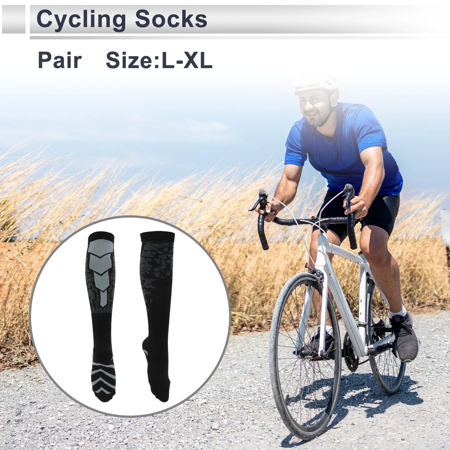 Cycling Socks Anti-Slip Size L-XL Black Light Gray