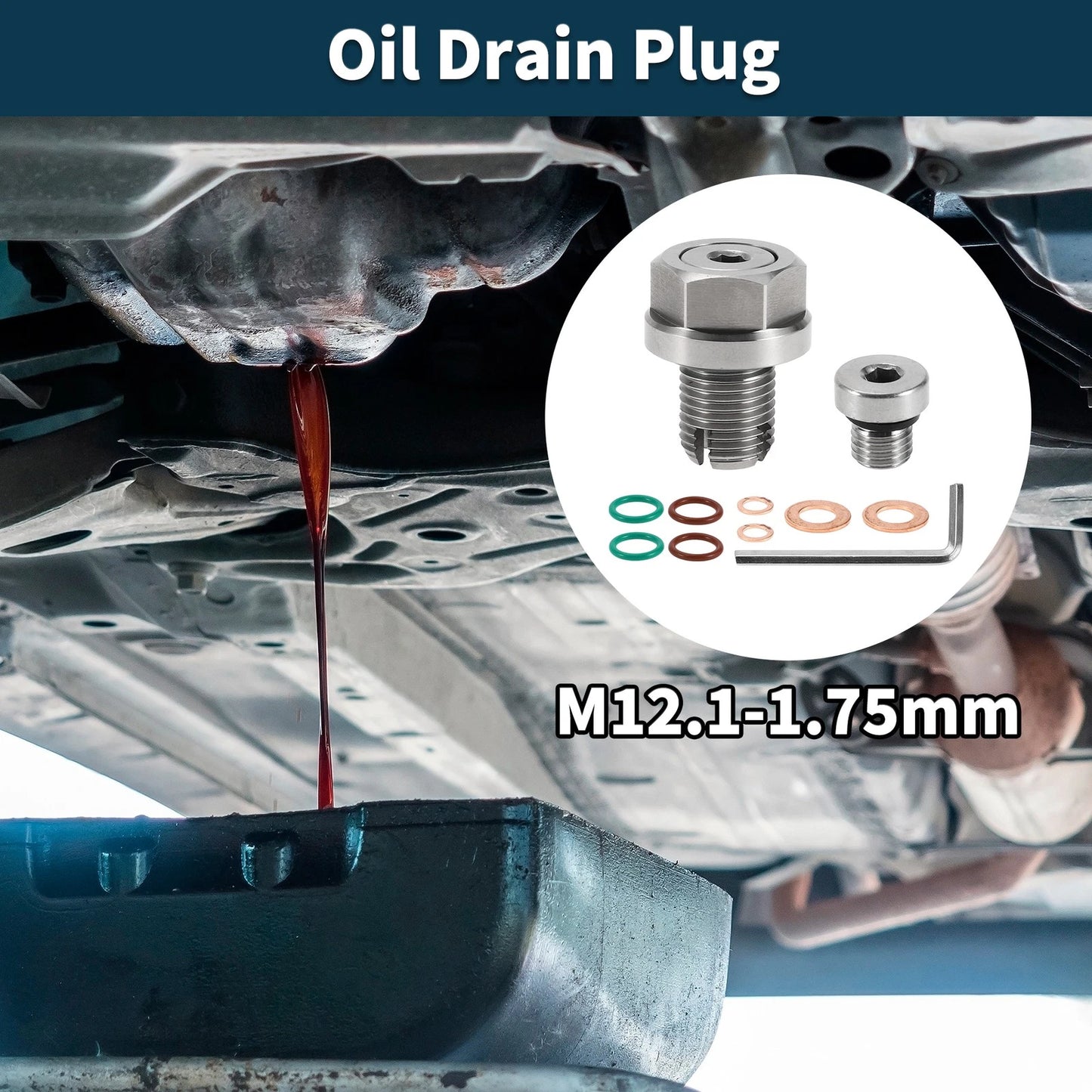 Set of 1 M12.1-1.75mm Copper Oil Drain Plug with 4 Gaskets for Car