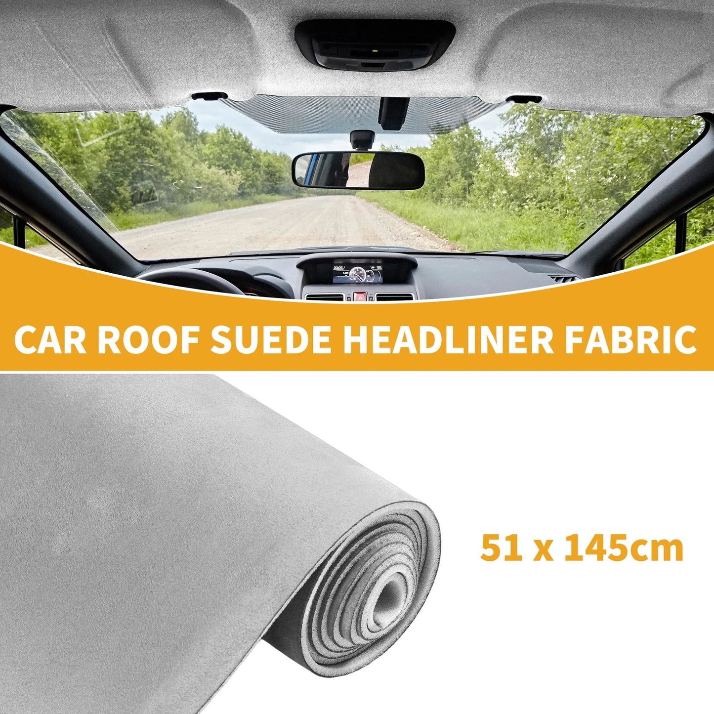 Suede Headliner Fabric 20"x57" Foam Back for Car Roof Repair (Light Gray)