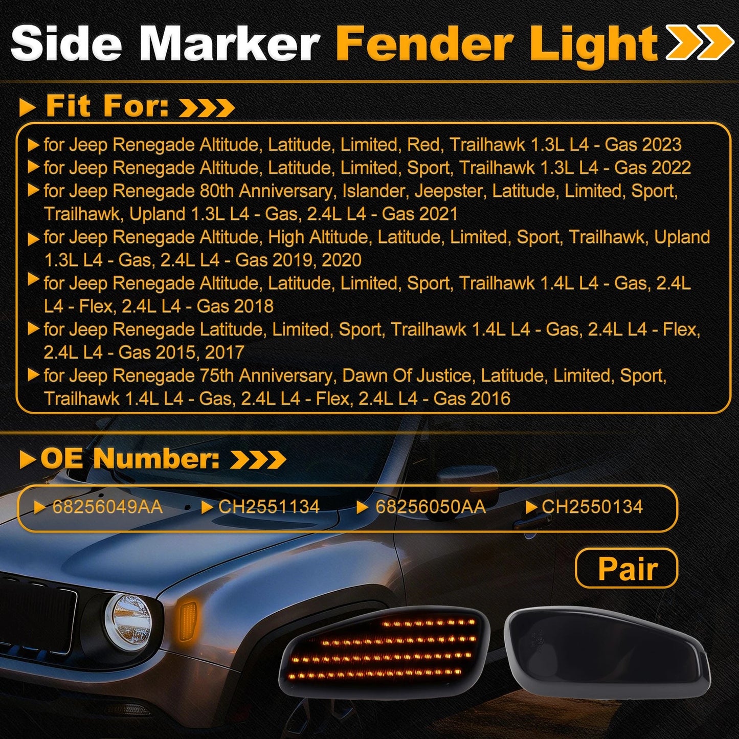 Side Marker Fender Light 68256049AA for Jeep Renegade (2015–2023)