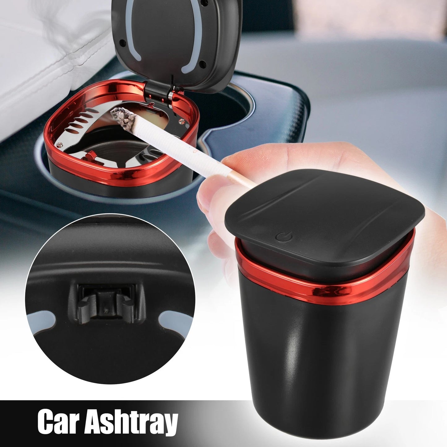 Universal Car Ashtray Trash Can with LED Light - Red Edge