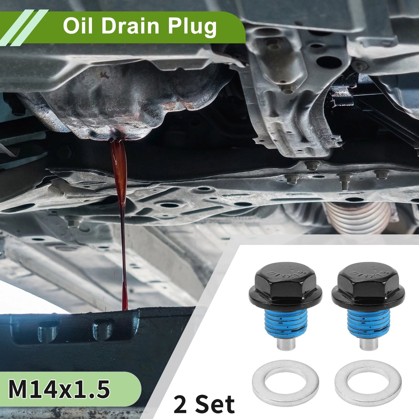 Set of 2 M14x1.5 Aluminum Oil Drain Plug with Gasket for Car Motorcycle