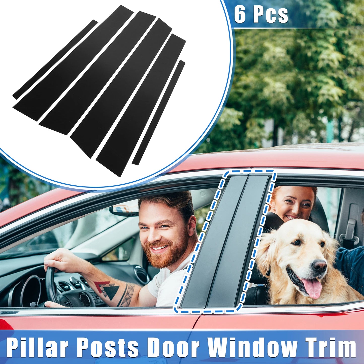 Set of 6 Pillar Posts Door Window Trim Covers for Honda Accord Sedan (2008–2012) Black