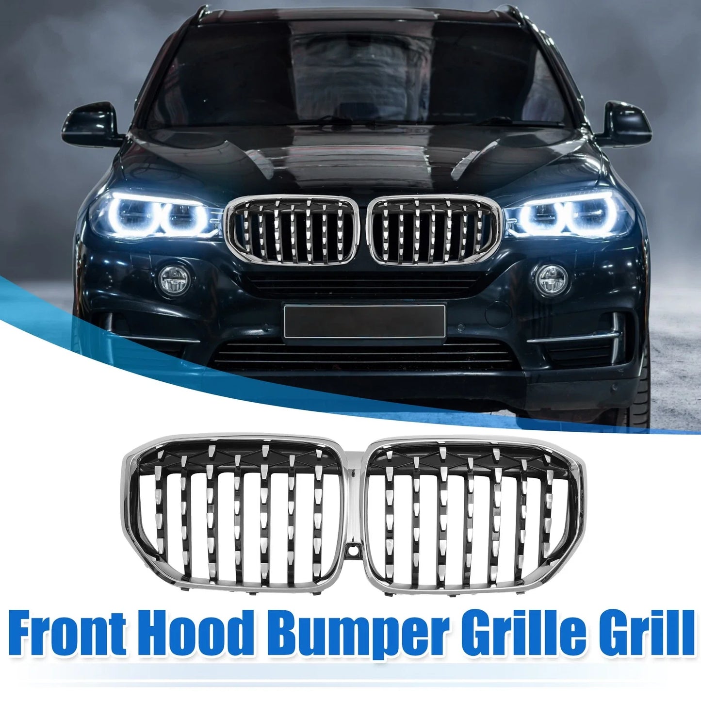 Front Hood Bumper Grille Grill for BMW X5 Silver Tone