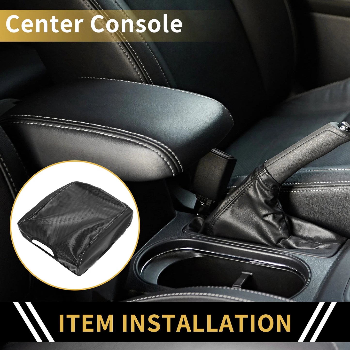 Armrest Cover for Ford F-150 (Microfiber Leather, Carbon Fiber, Black)