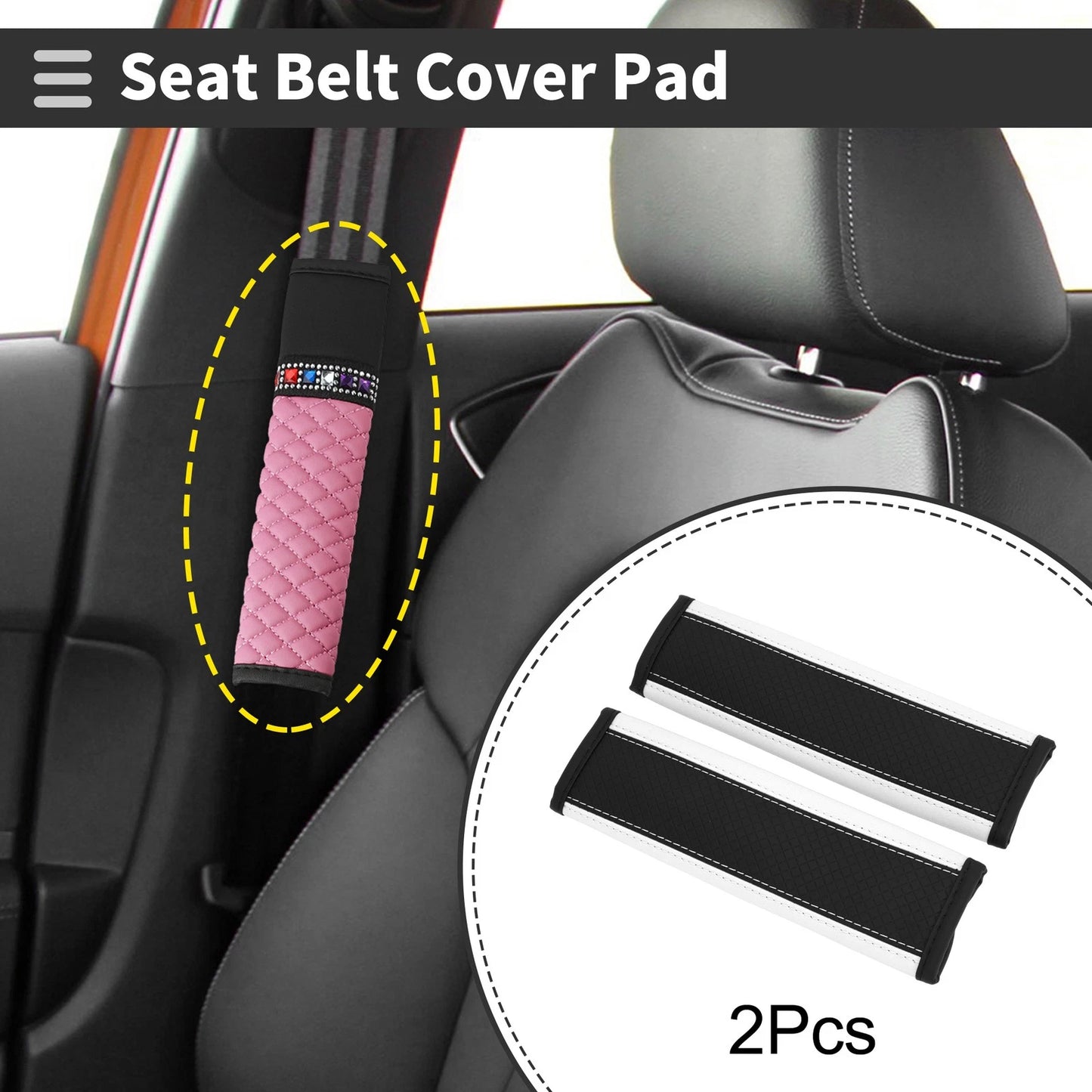 Set of 2 Faux Leather Seat Belt Cover Pads for Universal Fit (24cm)