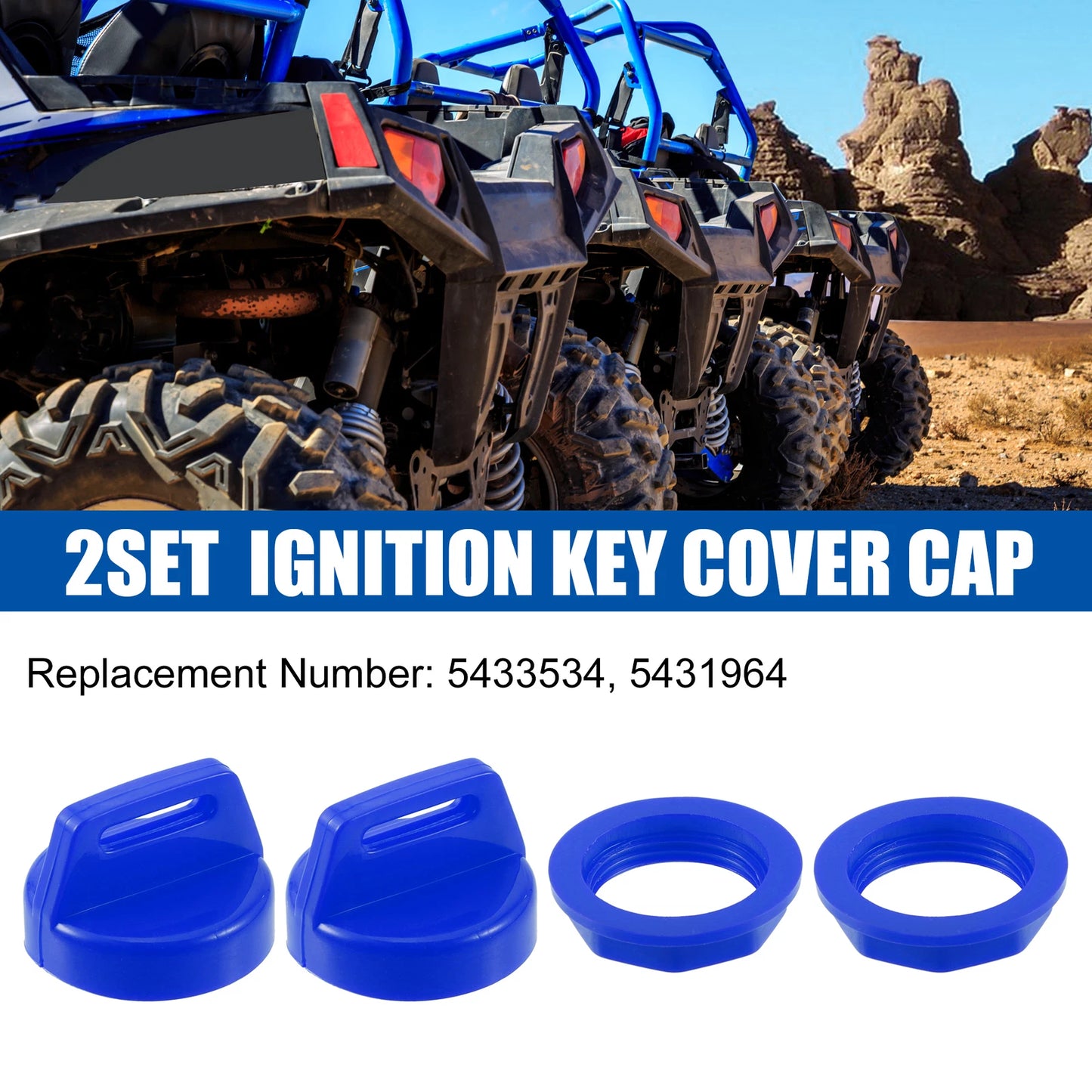 2X Ignition Key Cover Cap for Polaris Ranger Sportsman Scrambler Blue