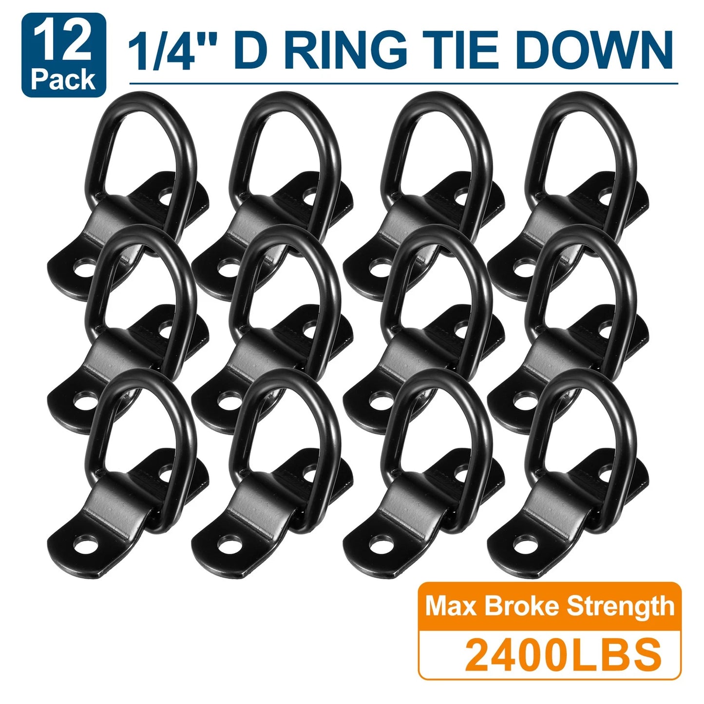12pcs D Ring Tie Down Anchor 1/4" for Trailer Truck Boat Cars Black