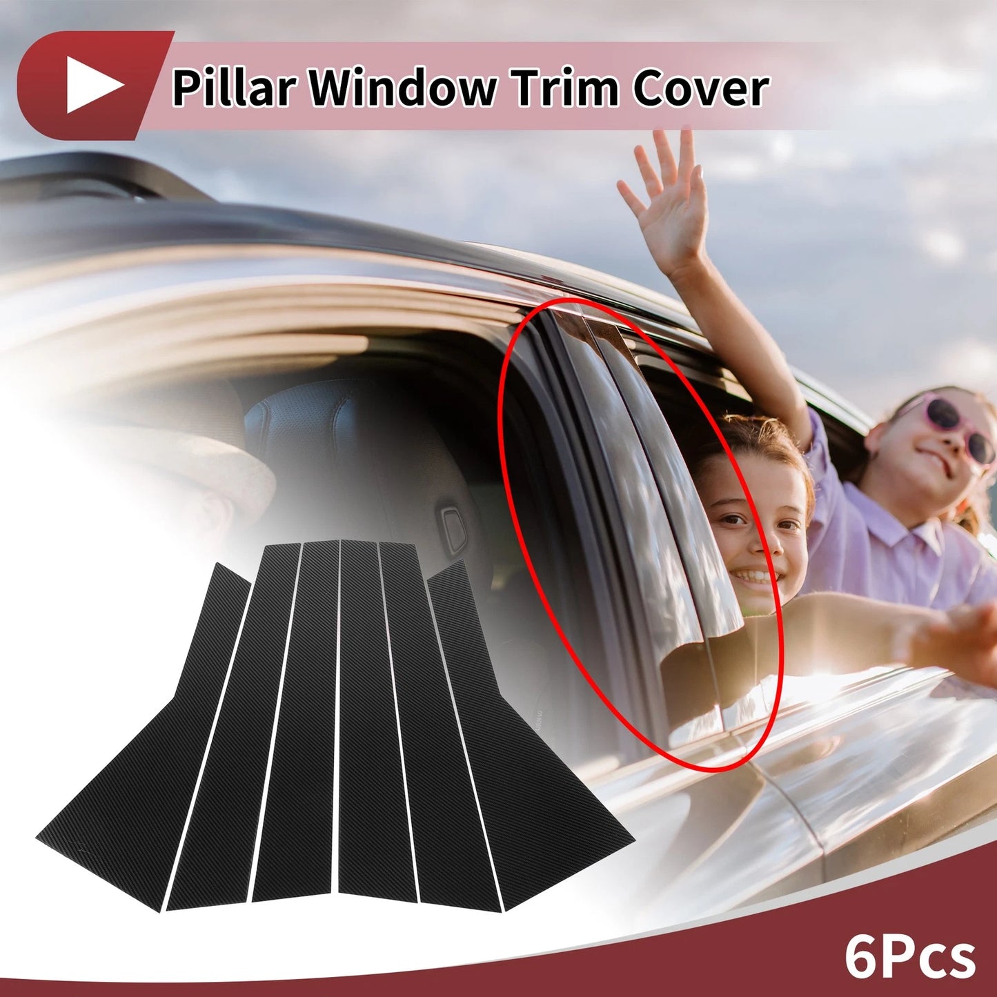 6 Pcs Door Pillar Window Trim for Audi Q7 (2016–2023) Black Carbon Fiber