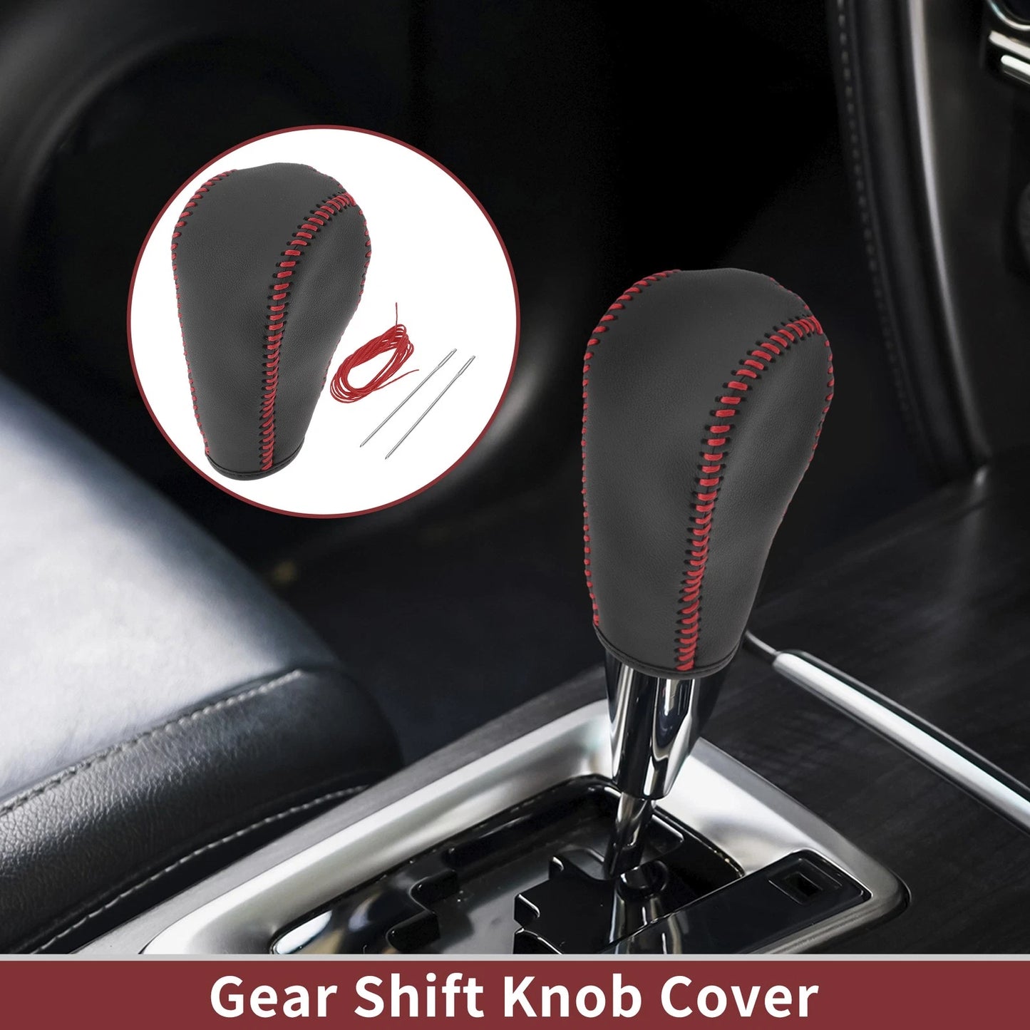 Gear Shift Knob Cover for Ford Edge (2011–2014) Red Faux Leather