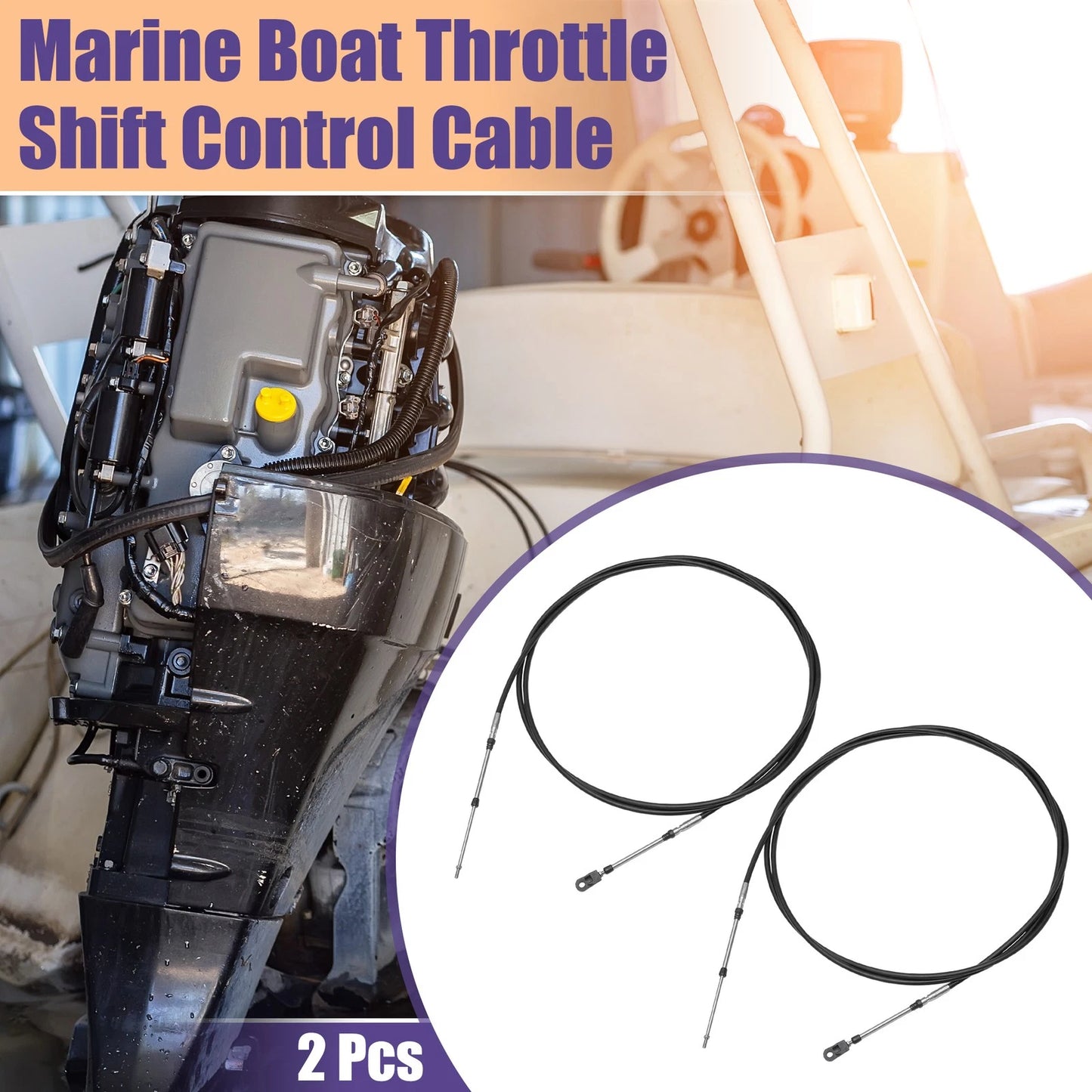 2 Pcs Throttle Shift Control Cable for Marine Boat (13FT, 400cm)