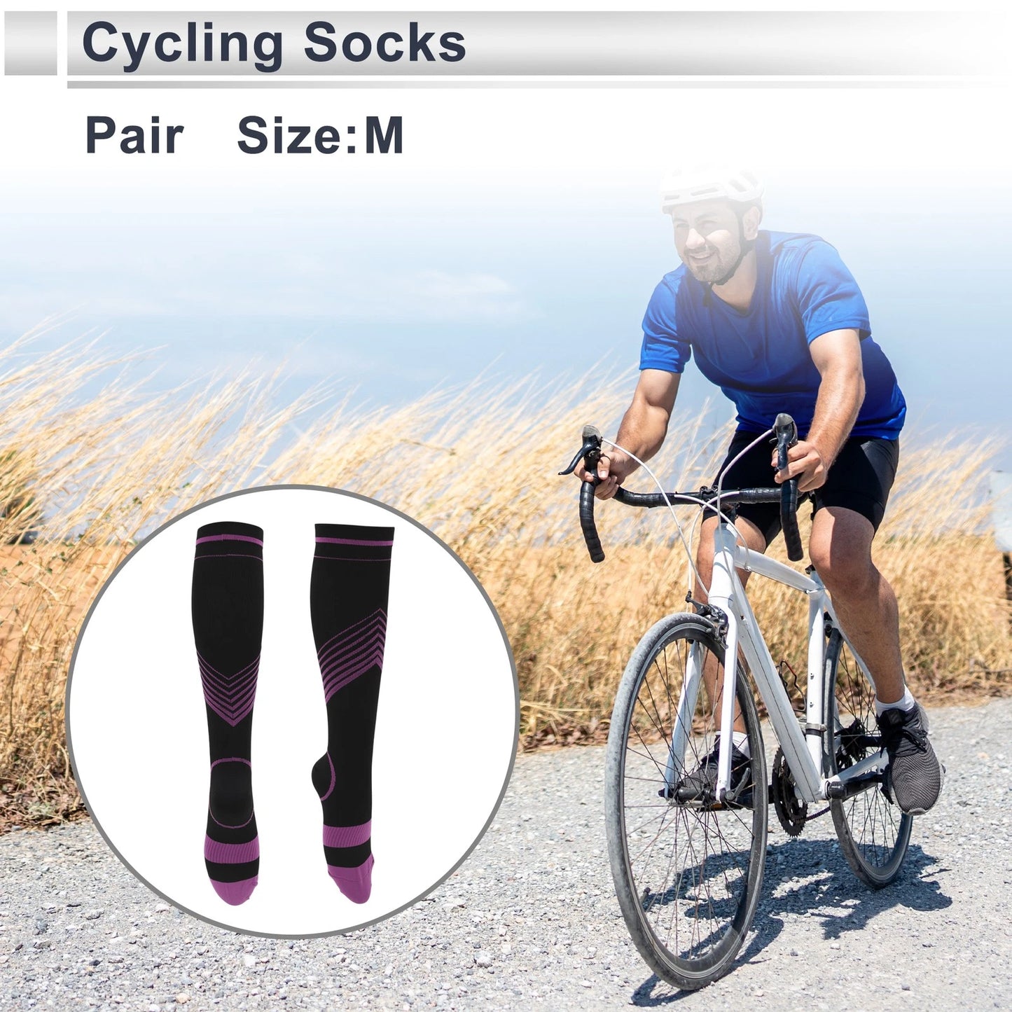 Cycling Socks Size M High-cut Shock Absorption Breathable Purple
