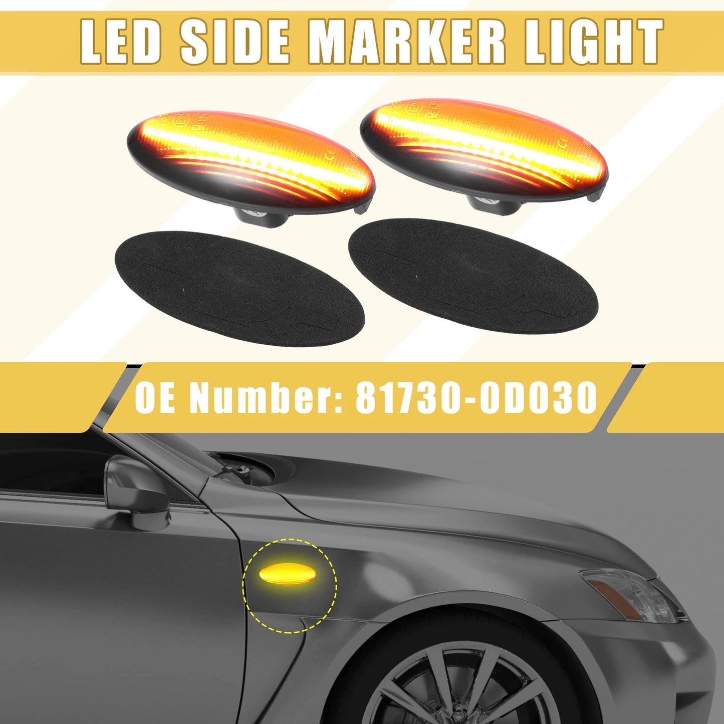 Pair Front LED Side Marker Light 81730-02 for Toyota Yaris (2010–2020)