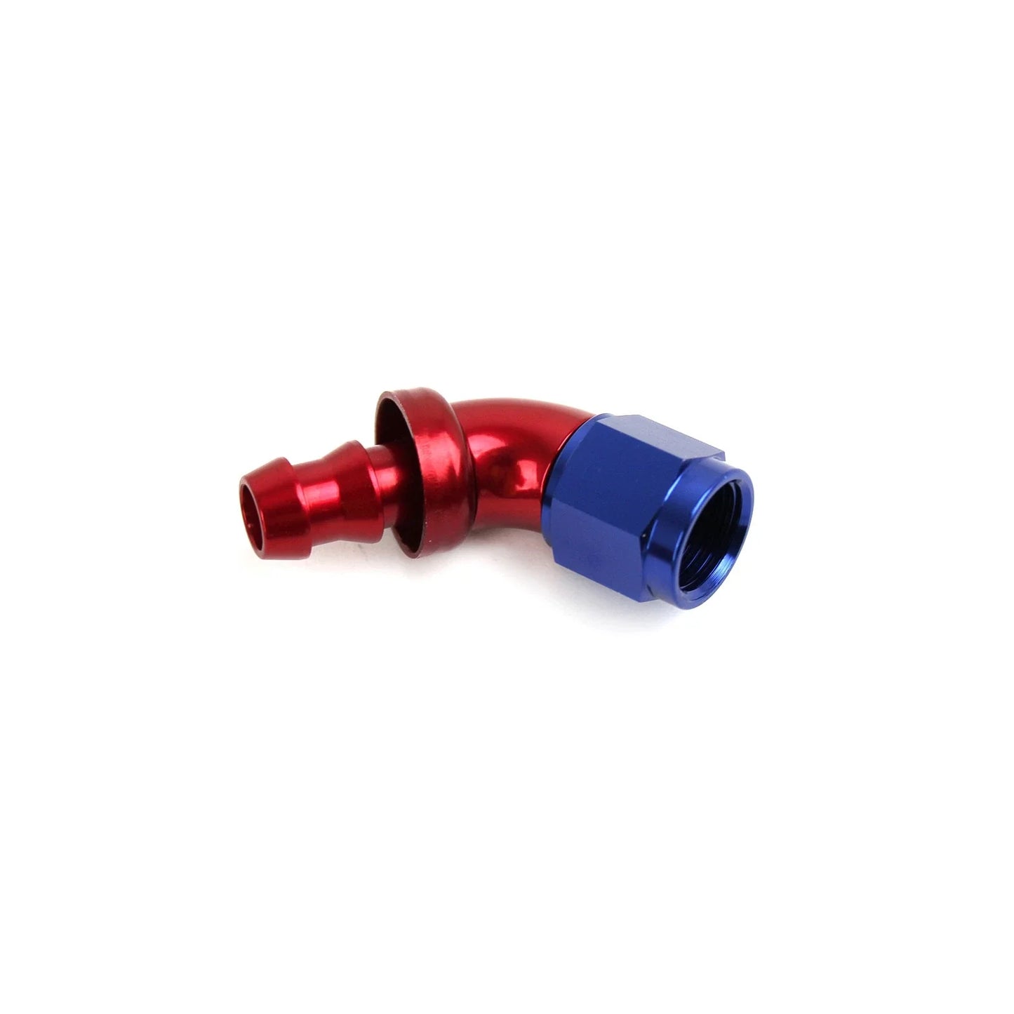 60 Degree Push Lock Hose End Fitting -6 AN Red/Blue Anodized Aluminum