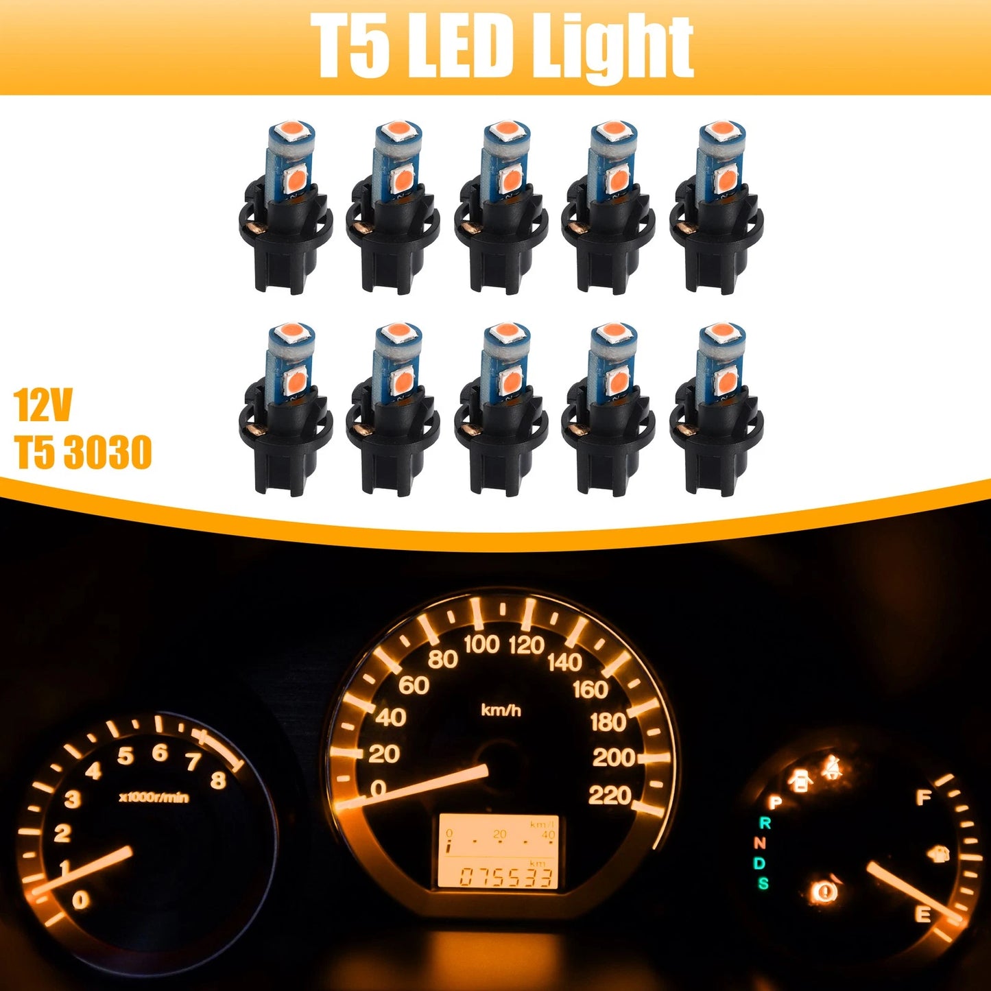 Set of 2 T5 3030 3SMD LED Bulbs Light Yellow for Car Instrument Panel