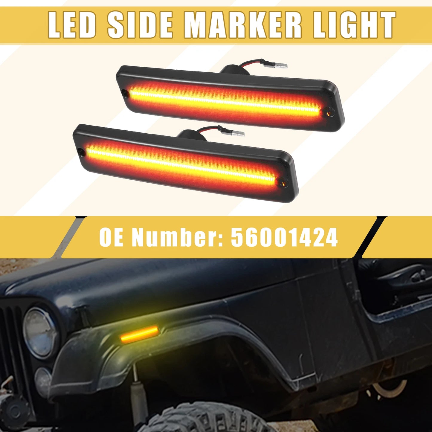 2X Front LED Side Marker Light 56001424 for Jeep Black Amber
