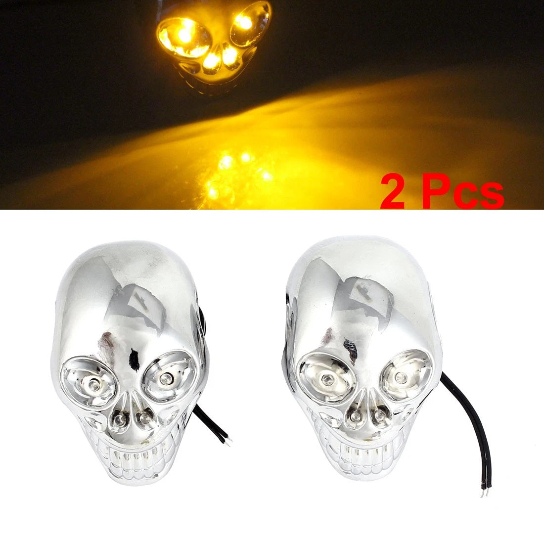 2X Yellow LED Skull Shape Side Marker Light for Motorcycle