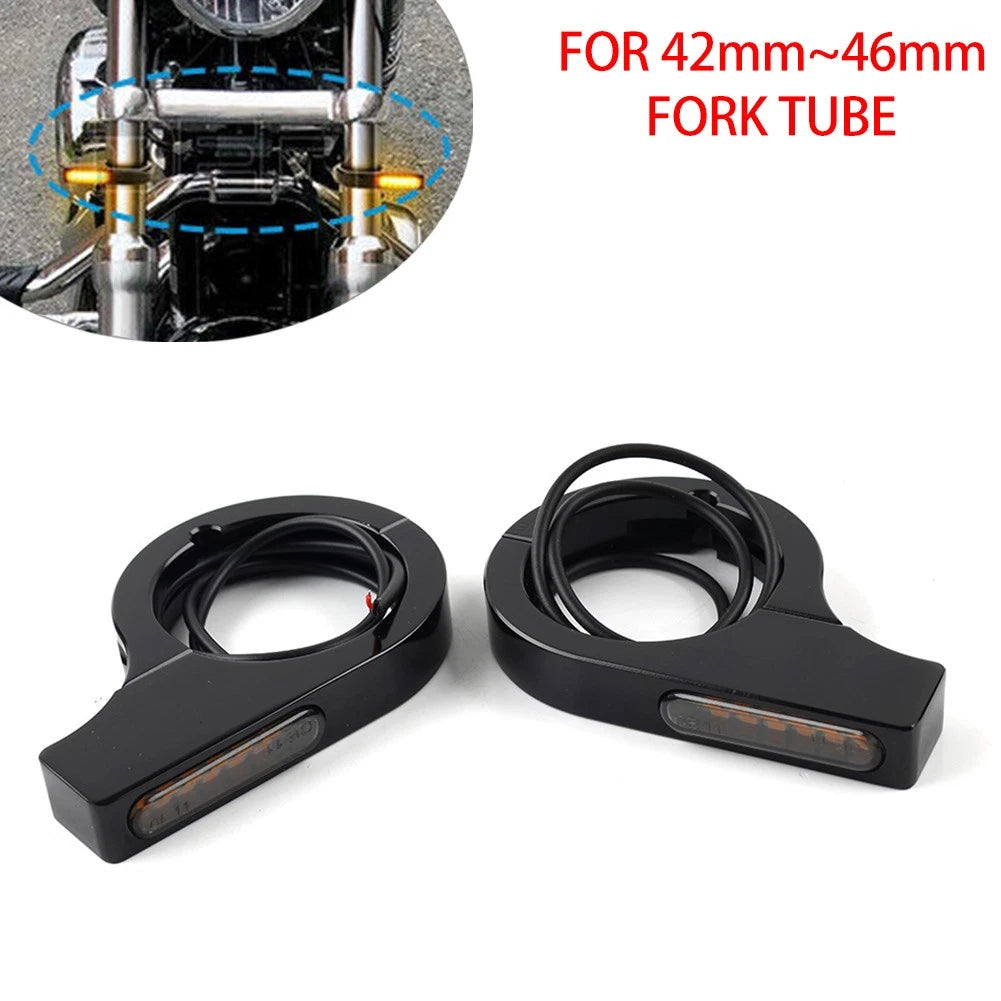 LED Fork Turn Signal Light Indicator for Kawasaki Harley (Black)
