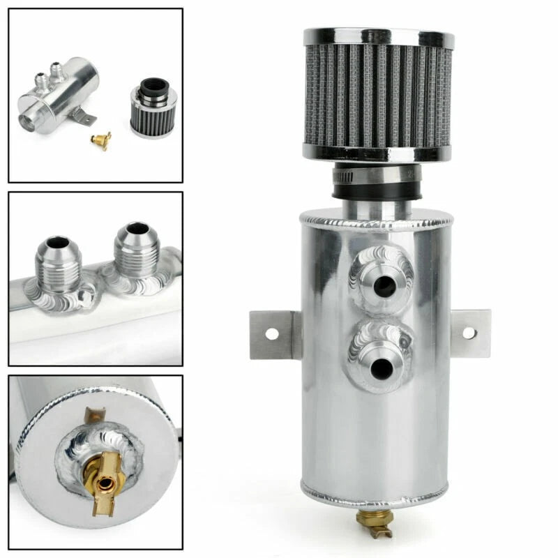 2X -10AN AN10 Inlet Outlet Port Alloy Baffled Oil Catch Can