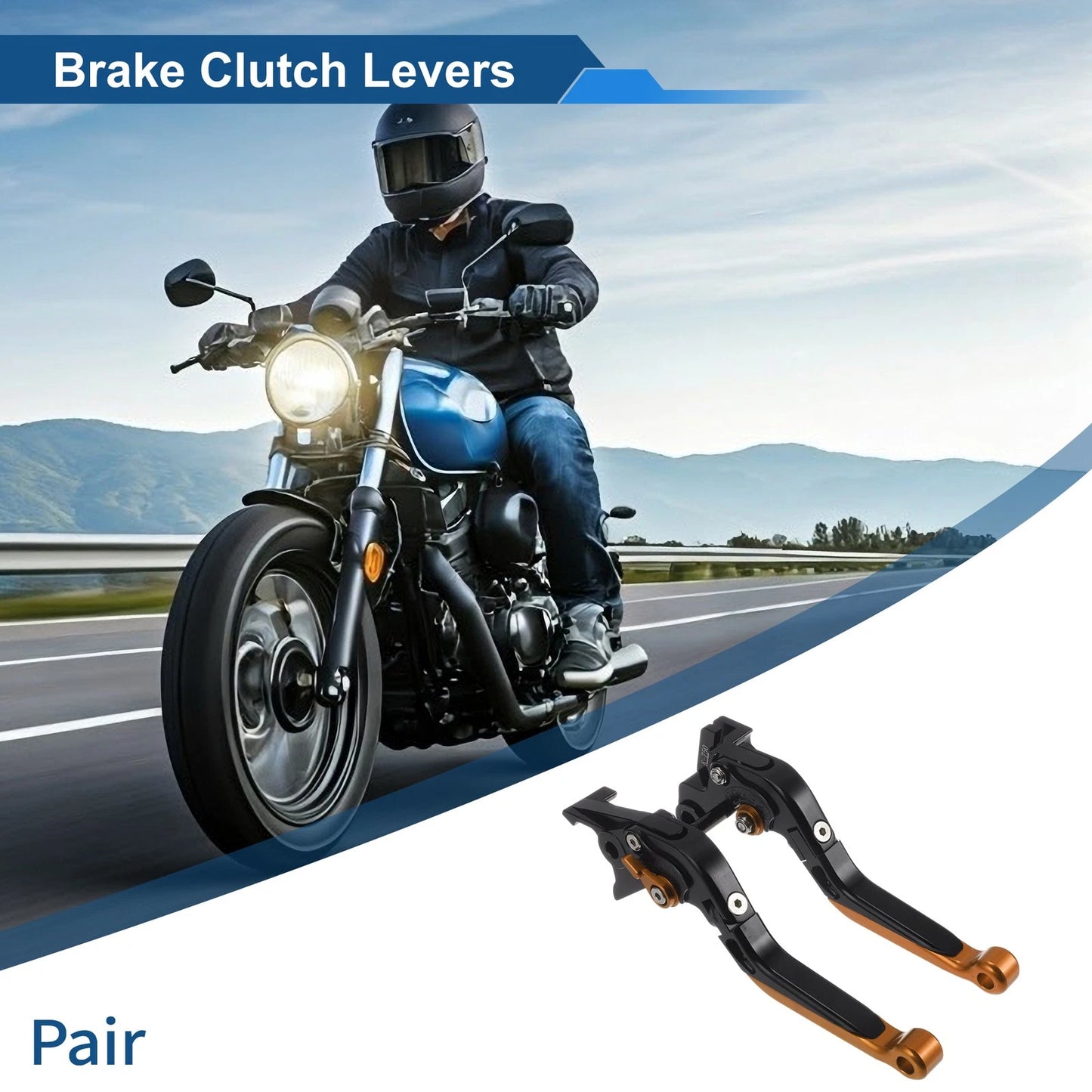 Adjustable Brake Clutch Levers for Kawasaki Vulcan S 650 (2015–2023) Black Orange