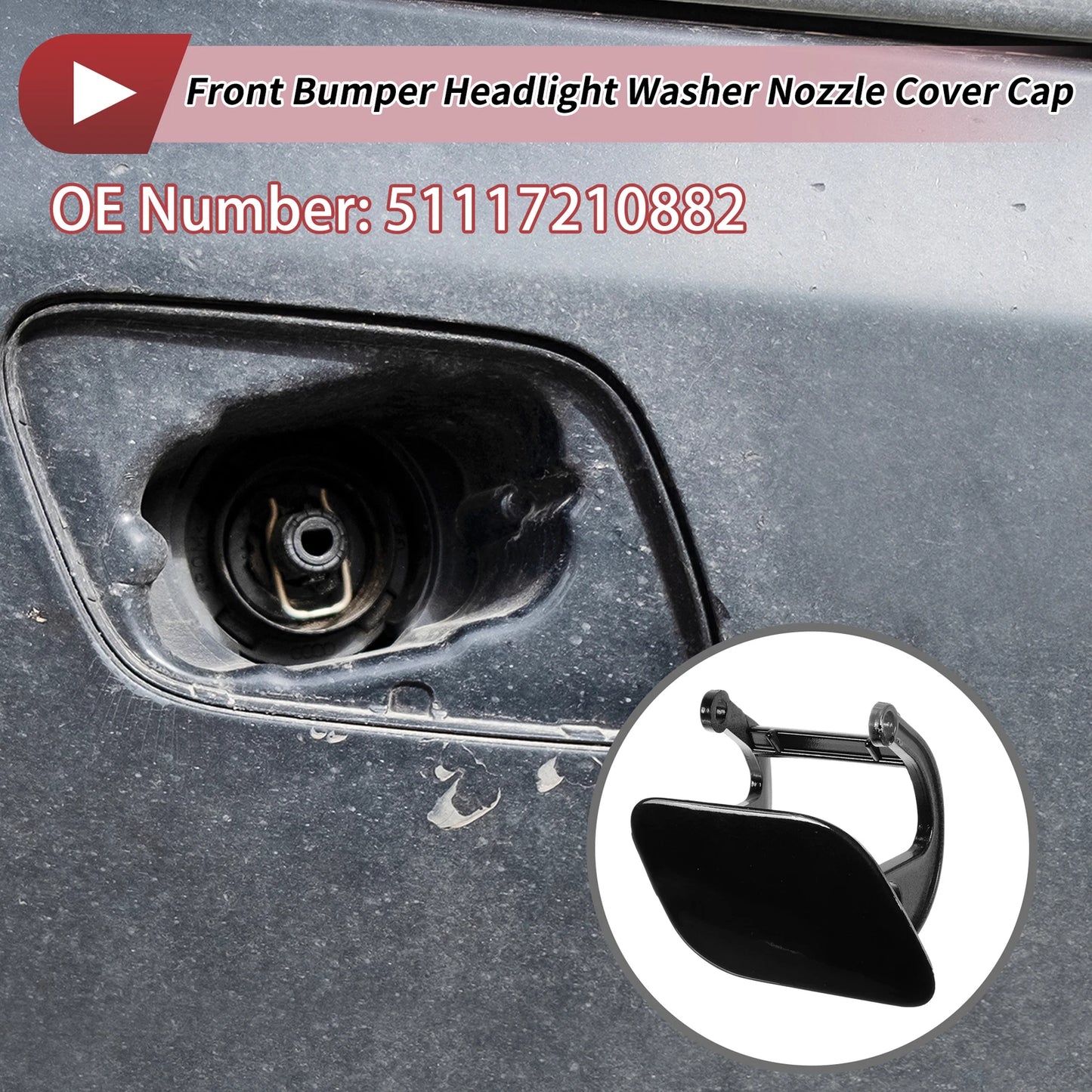 Front Right Washer Nozzle Cover Cap No. 51117210882 for BMW 740i (2011–2015) Black