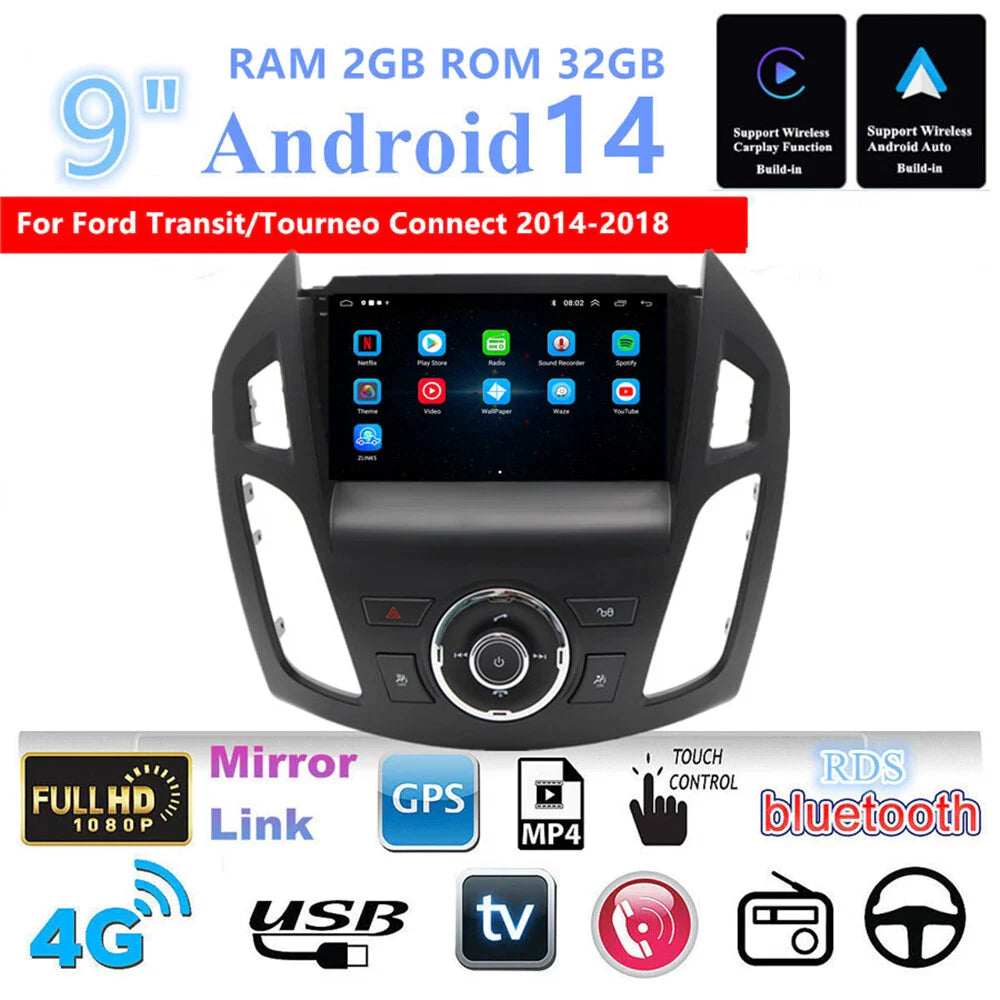 9" Carplay Head Unit Navigation for Ford Transit/Tourneo Connect (2014-2018)