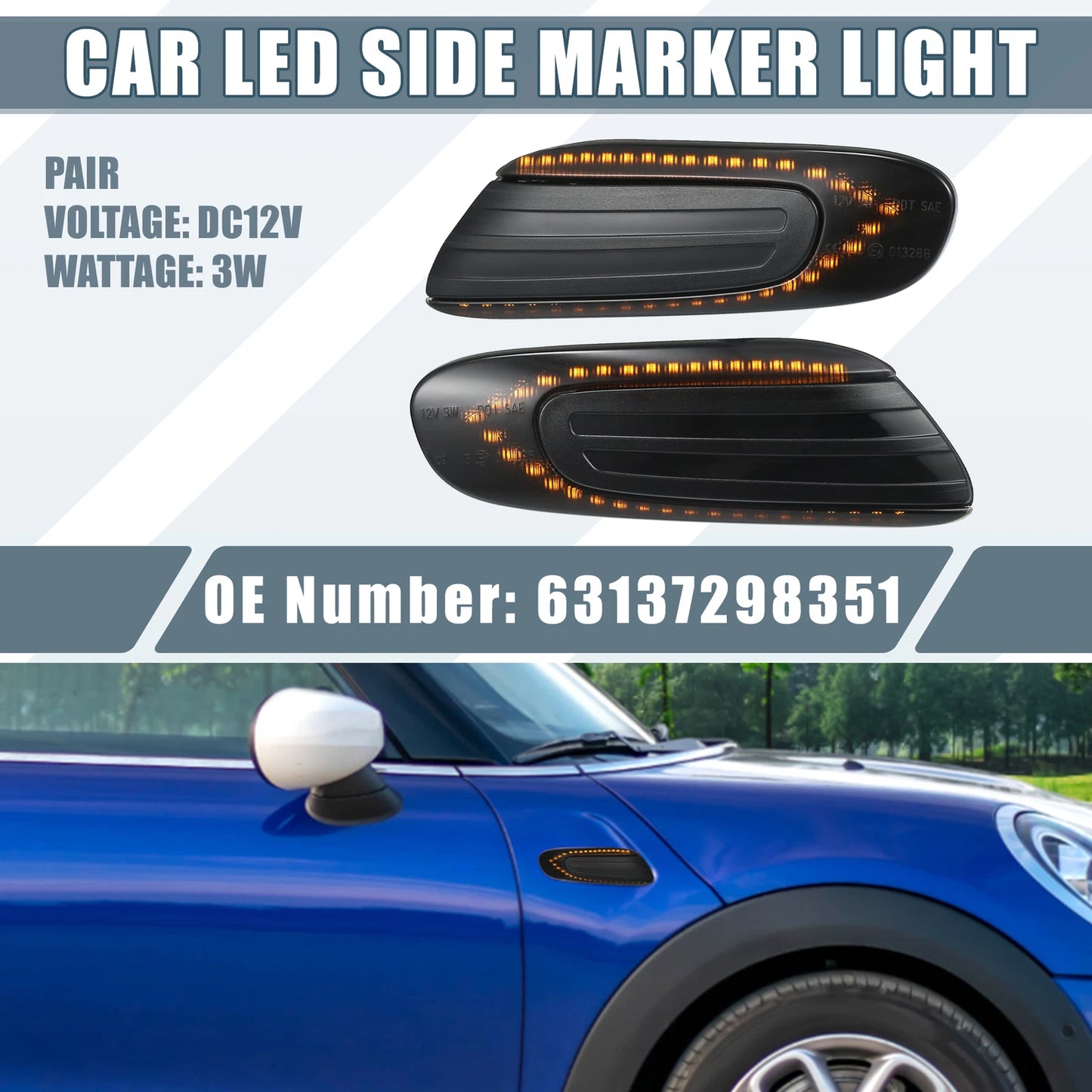 Smoked Black Lens LED Side Marker Light for Mini Cooper F55 F56 F57 (2014–2023)