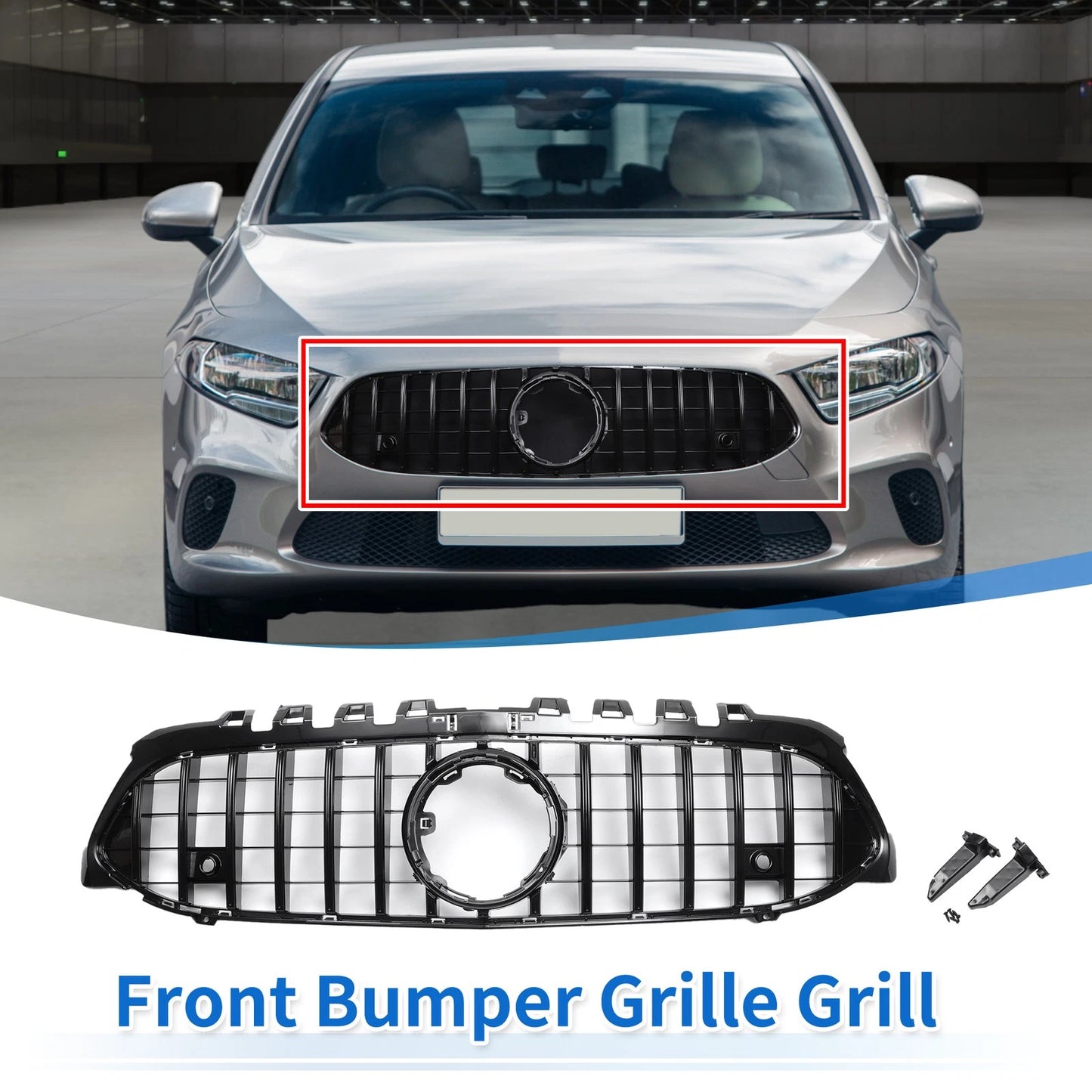 Front Upper Bumper Grille for Mercedes-Benz (without Hole, Black)