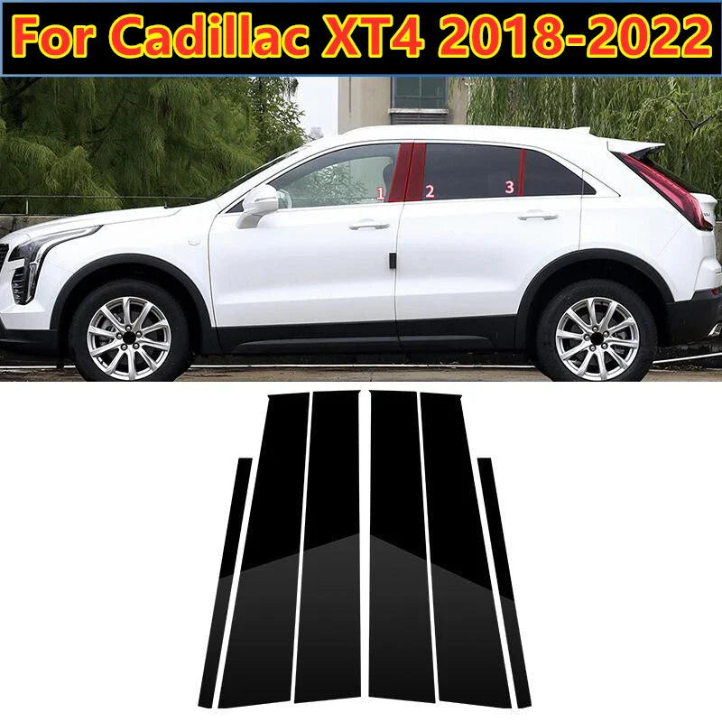 6x Glossy Black Door Trim B Pillar Posts Gloss Cover for Cadillac XT4 (2018–2022)