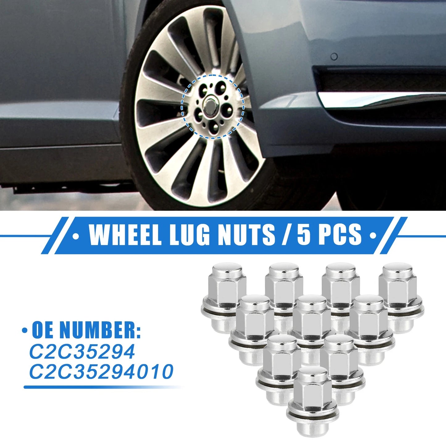 10 Pcs M12 x 1.5 Wheel Lug Nuts for Jaguar XF XJ XJR (2008–2019) No.C2C35294/C2C35294010