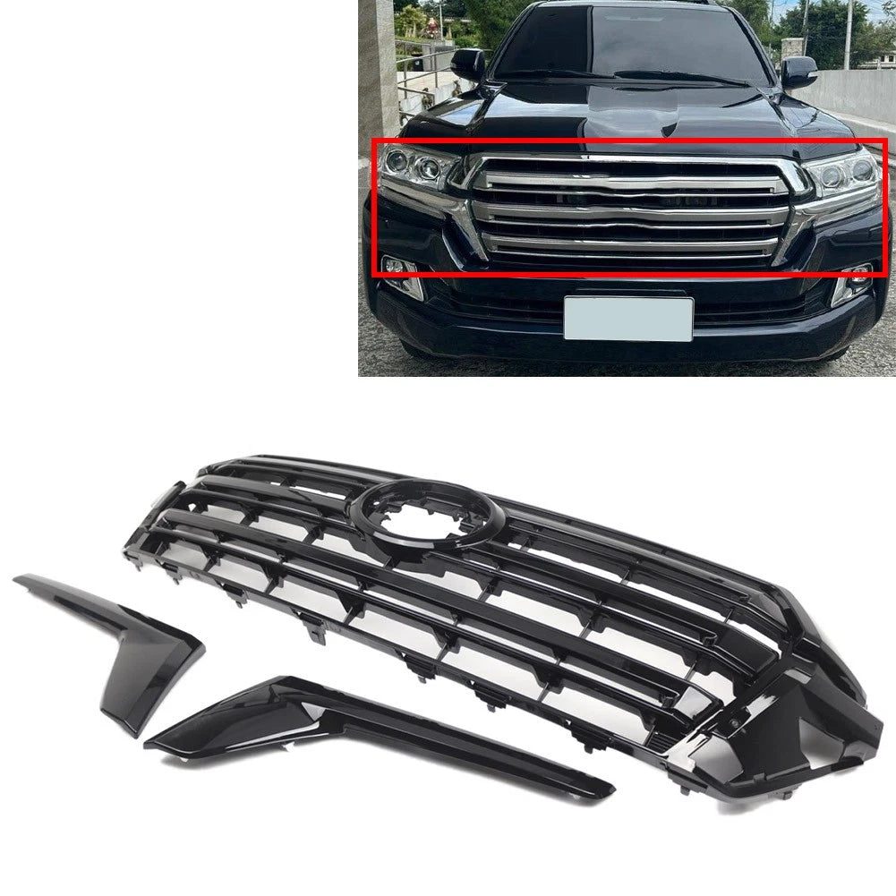 Front Bumper Hood Grille for Toyota Land Cruiser LC200 (2016–2018) Glossy Black