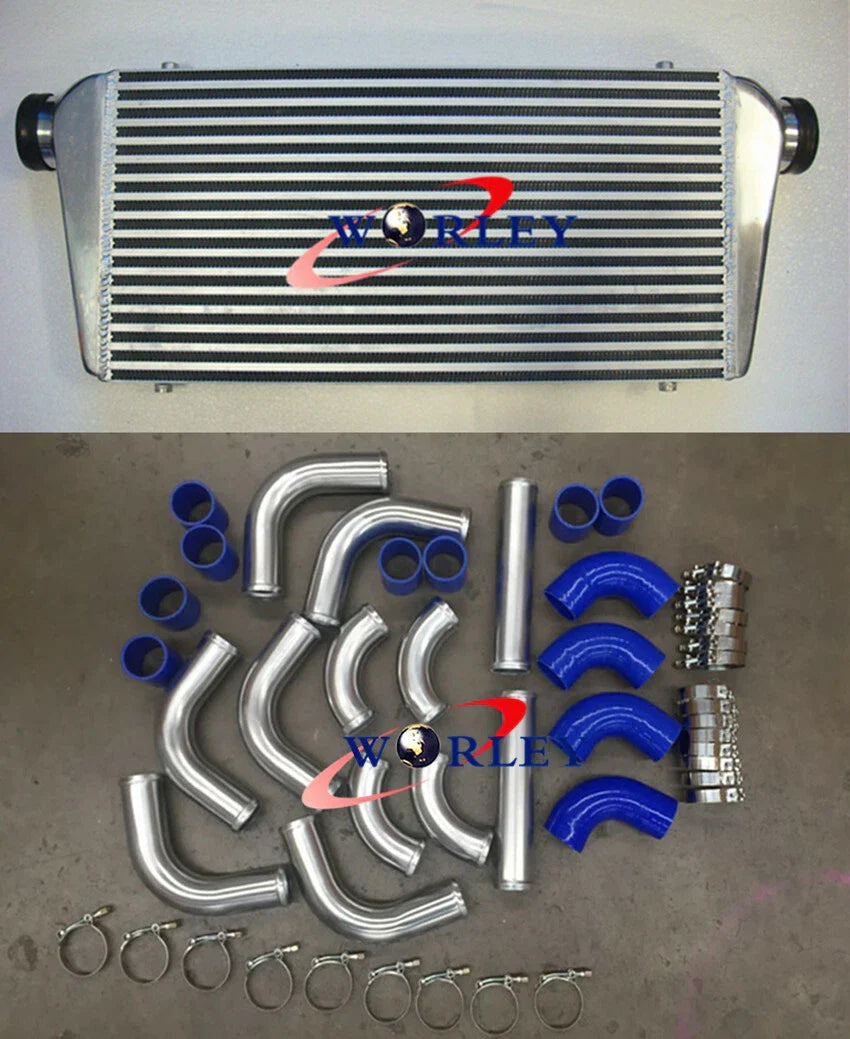 600x300x76mm Front Mount Intercooler + 3" Aluminum Piping + Blue Hoses
